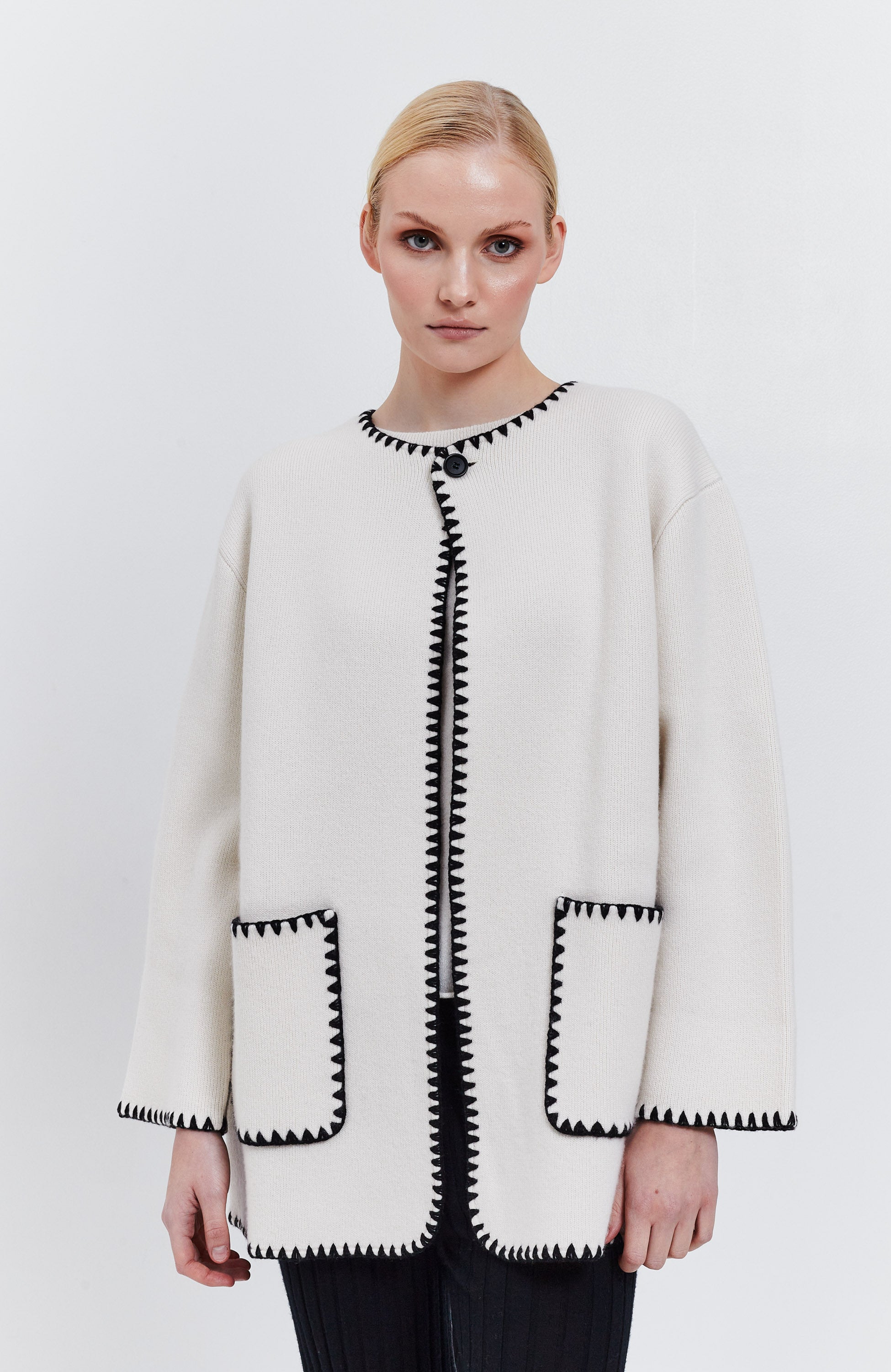 Lisa yang Neutral Contrast stich cardigan joline image 1