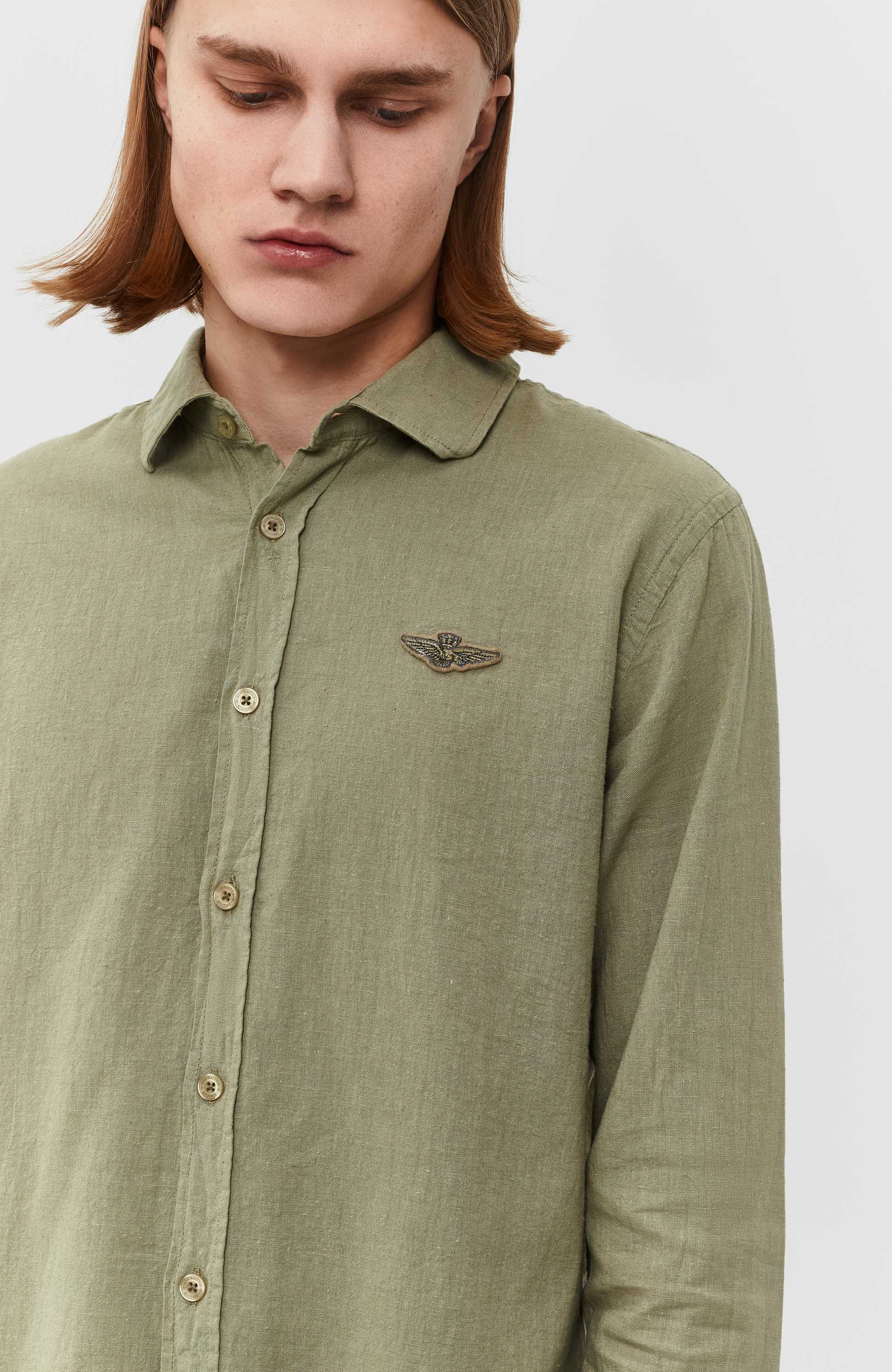 Aeronautica militare Green Cotton linen shirt image 5