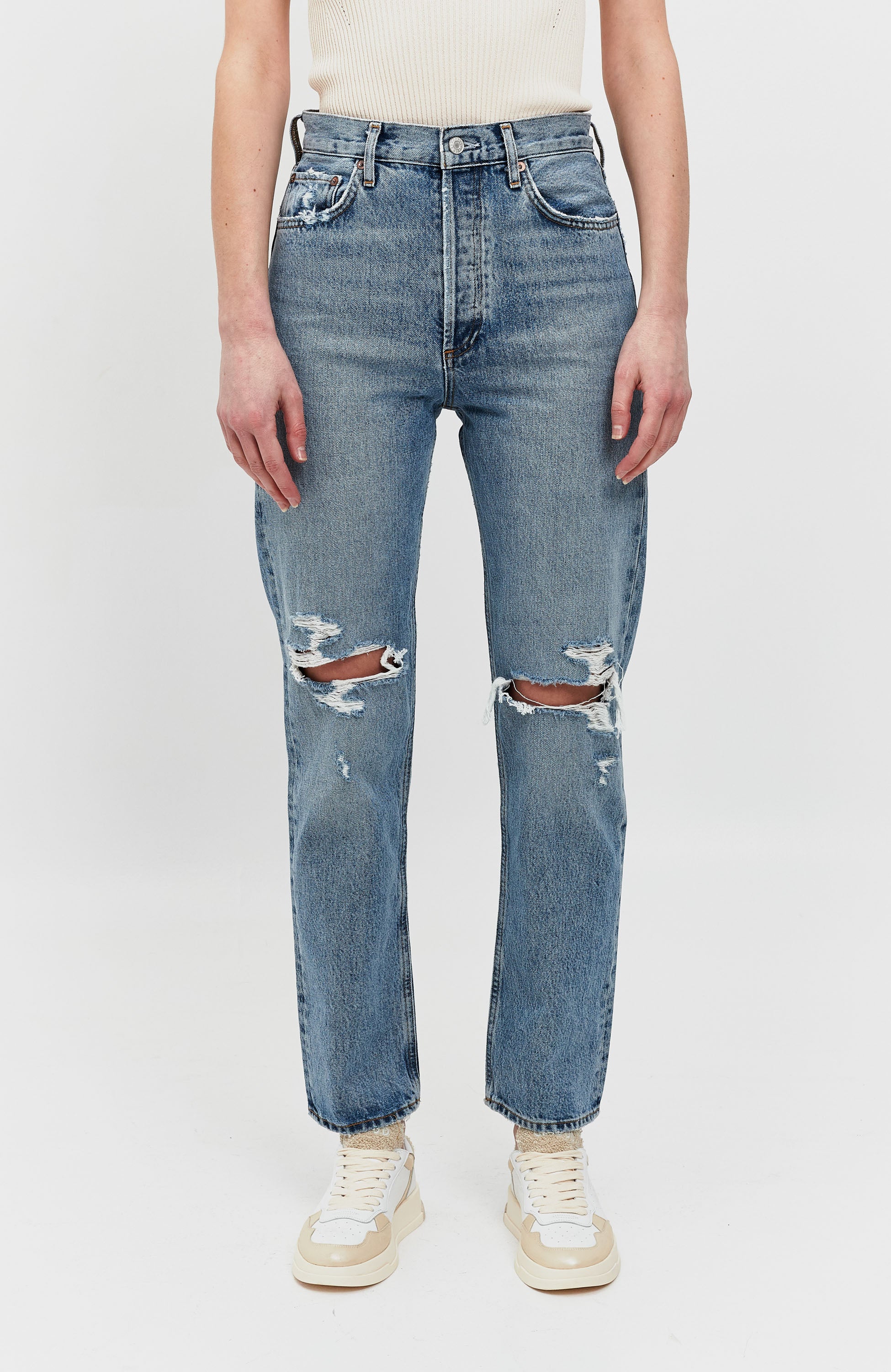 Agolde Blue Ripped high-rise straight jeans 90's pinch image 3