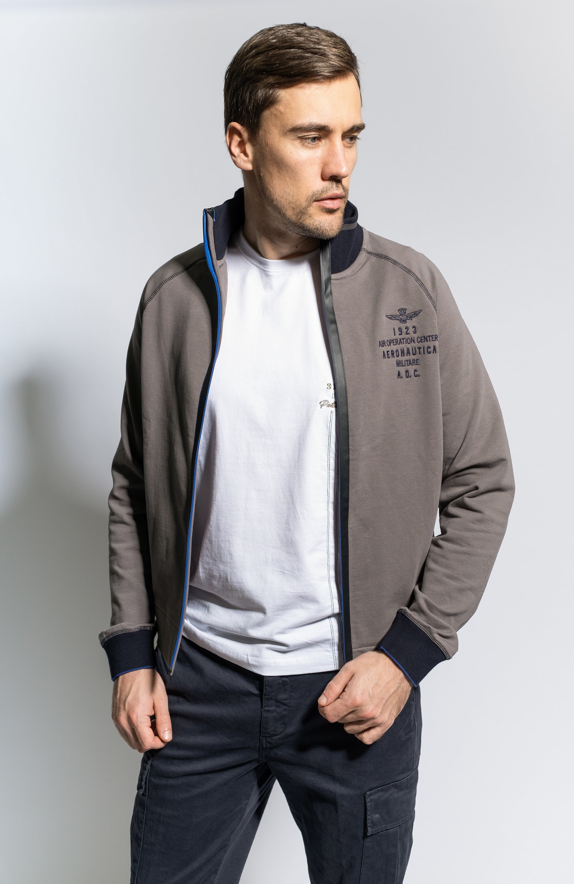 Aeronautica militare Grey Two-tone zipped sweatshirt image 1
