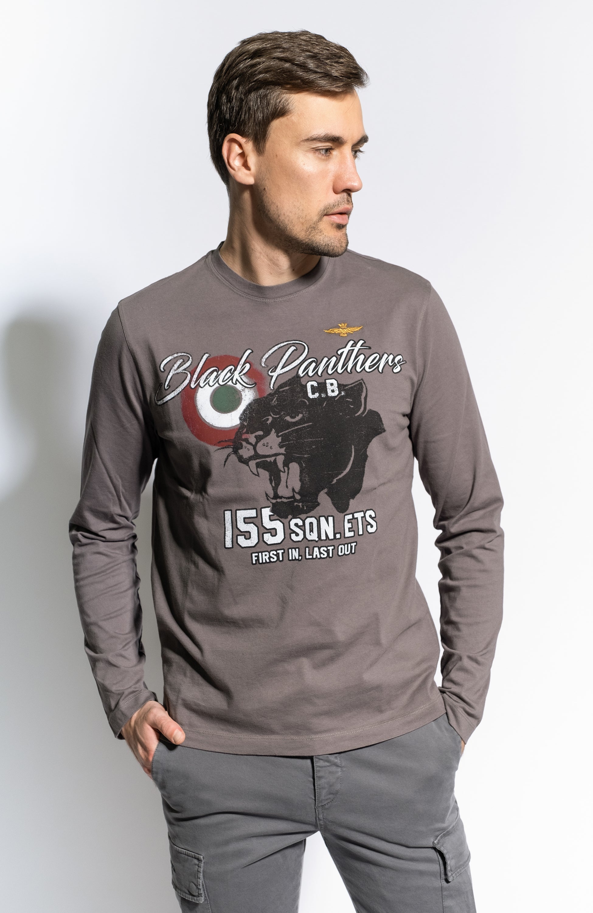 Aeronautica militare Grey Printed longsleeve t-shirt image 1