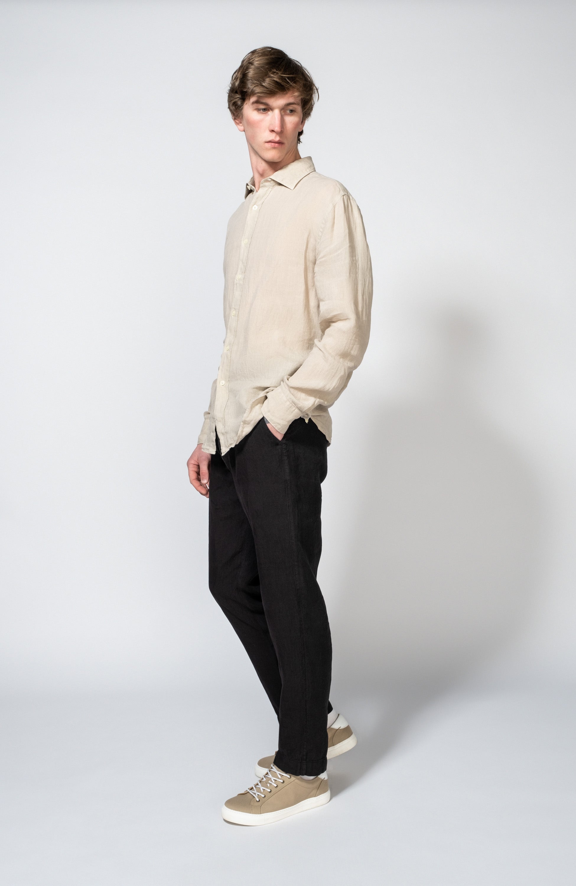 120% lino Beige Long sleeve linen shirt image 5