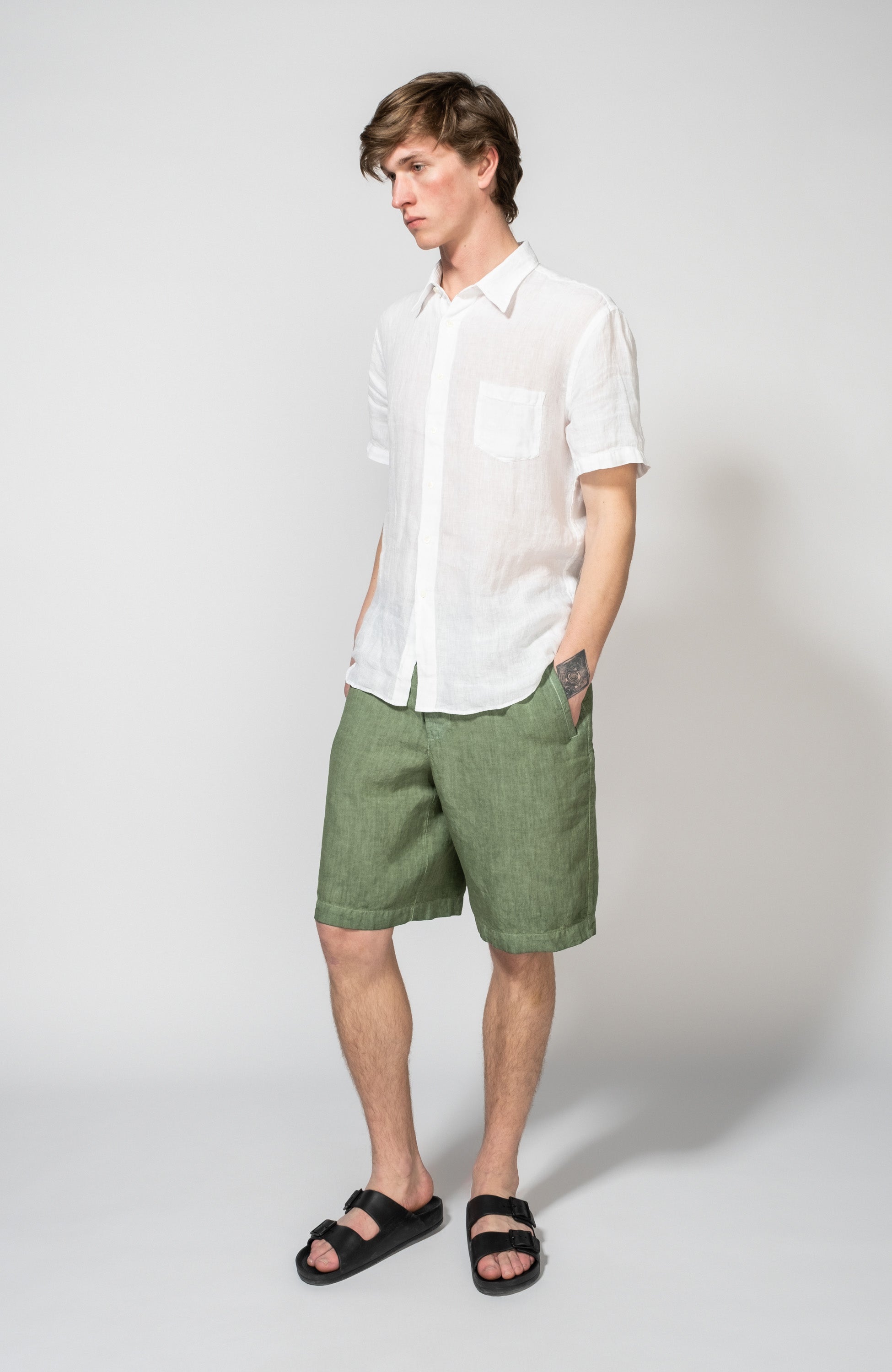 120% lino White Short sleeve linen patch-pocket shirt image 6