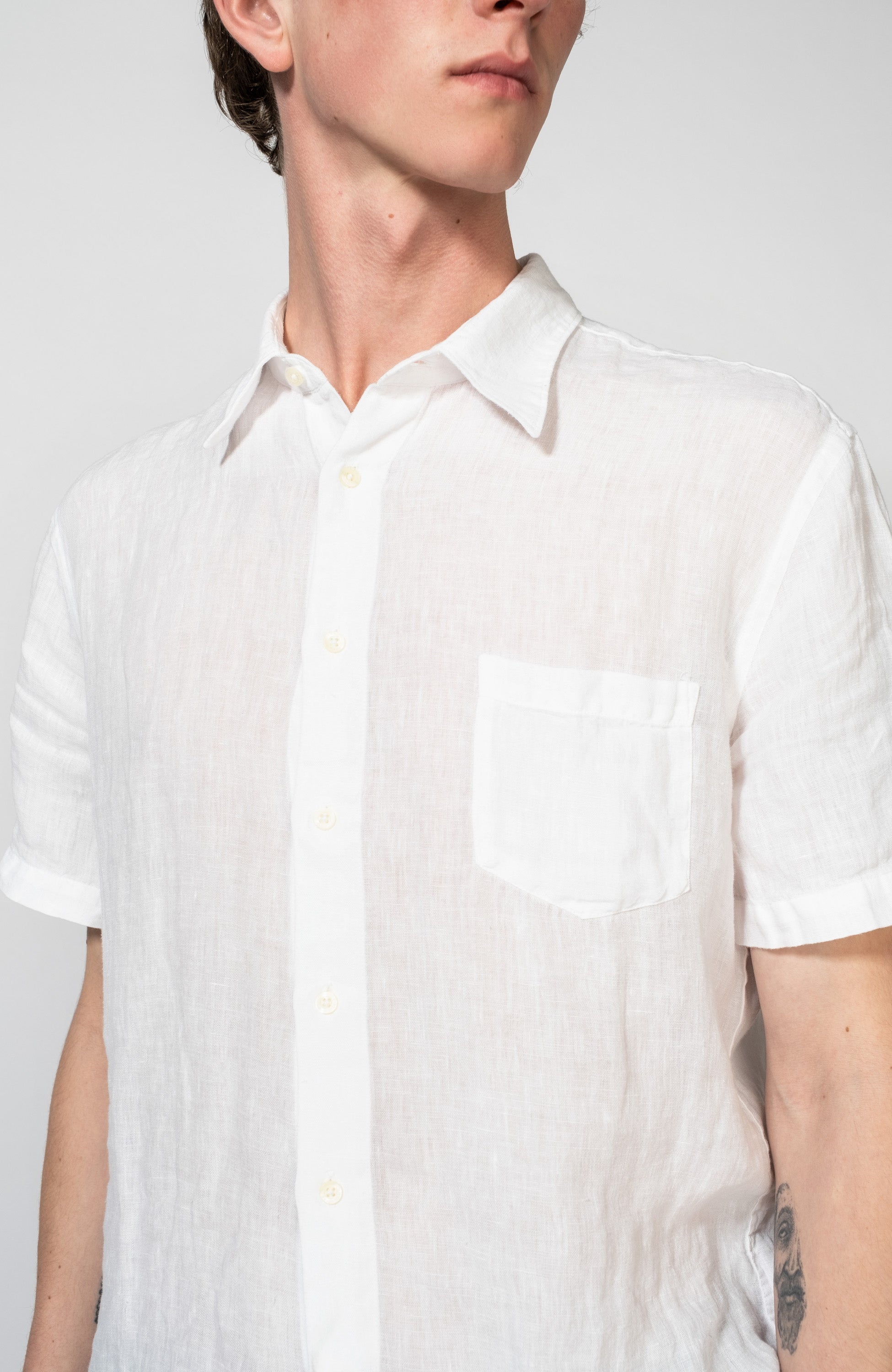 120% lino White Short sleeve linen patch-pocket shirt image 5