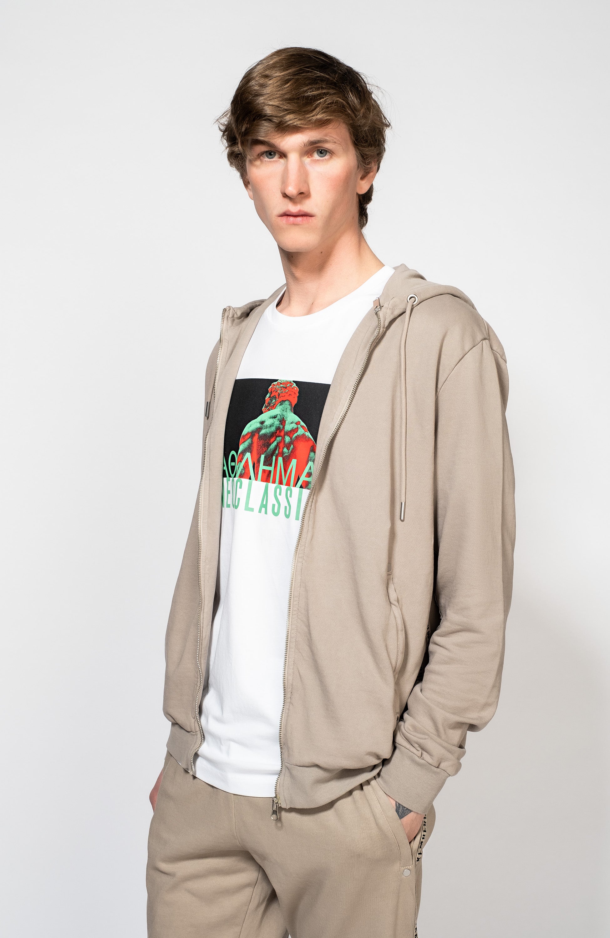 Dirk bikkembergs Beige Embroidered hooded sweatshirt image 2