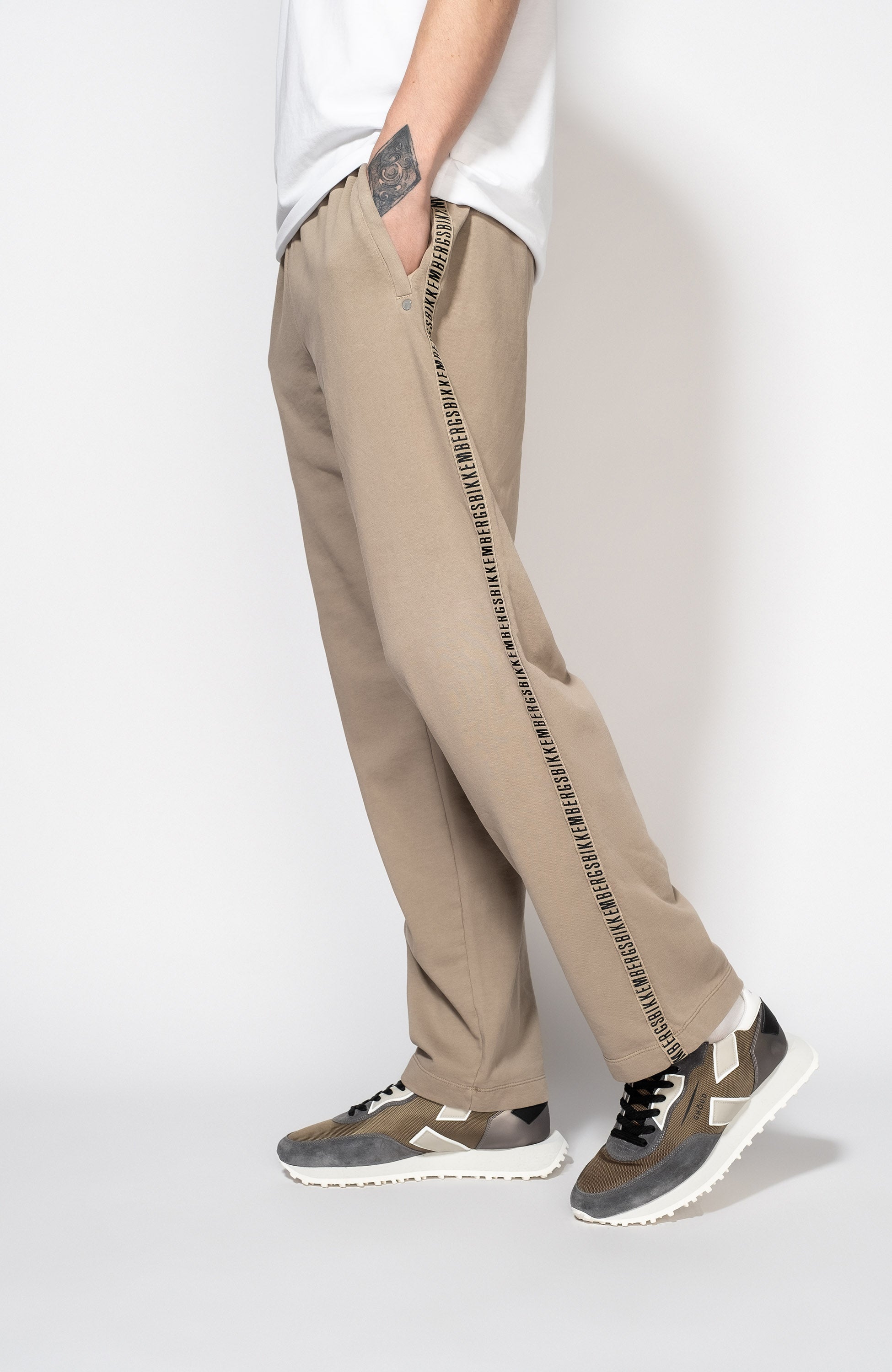 Dirk bikkembergs Beige Dresspüksid logoribaga küljel image 3