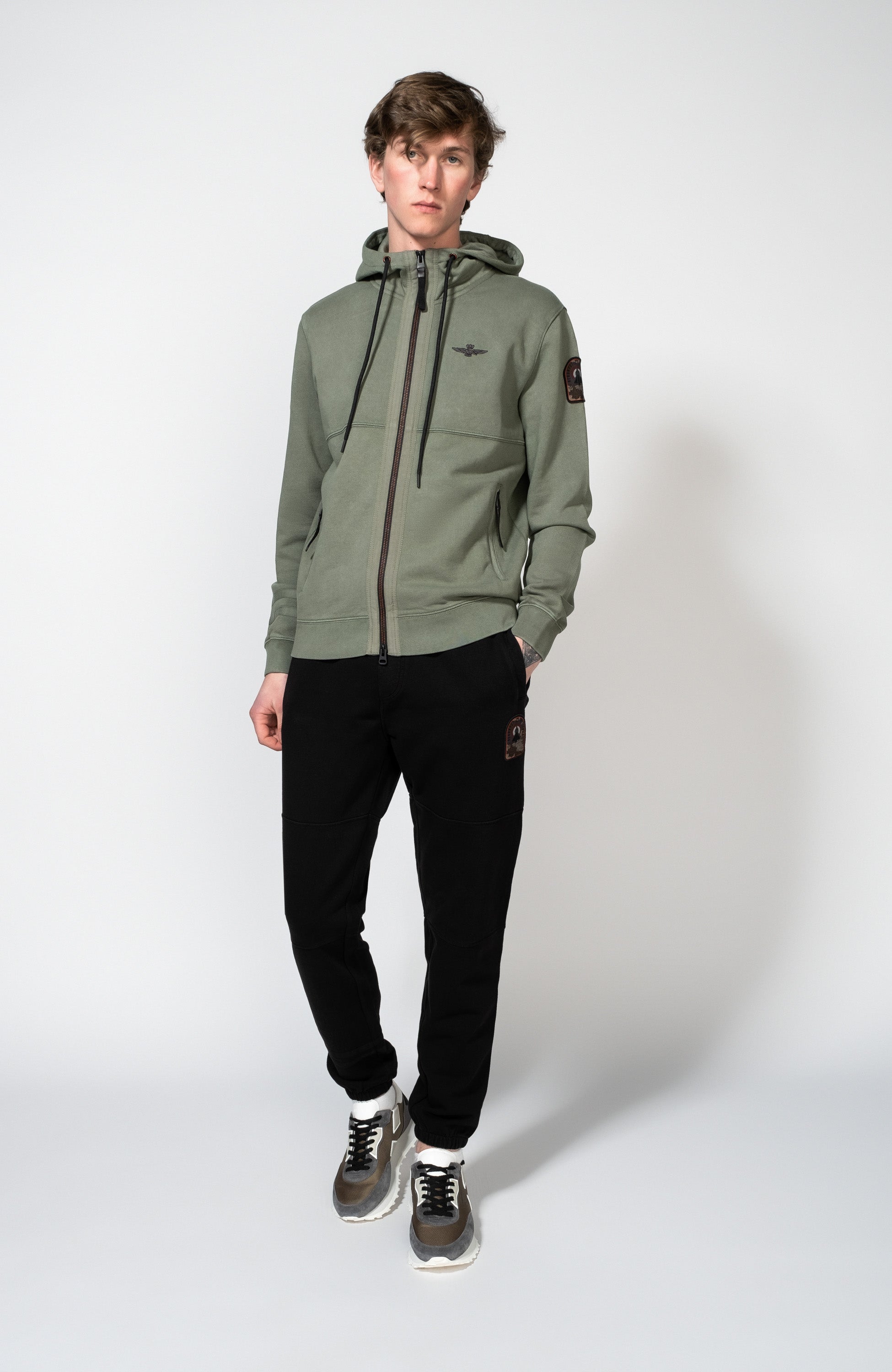 Aeronautica militare Green Hooded zip-up tracksuit set image 1