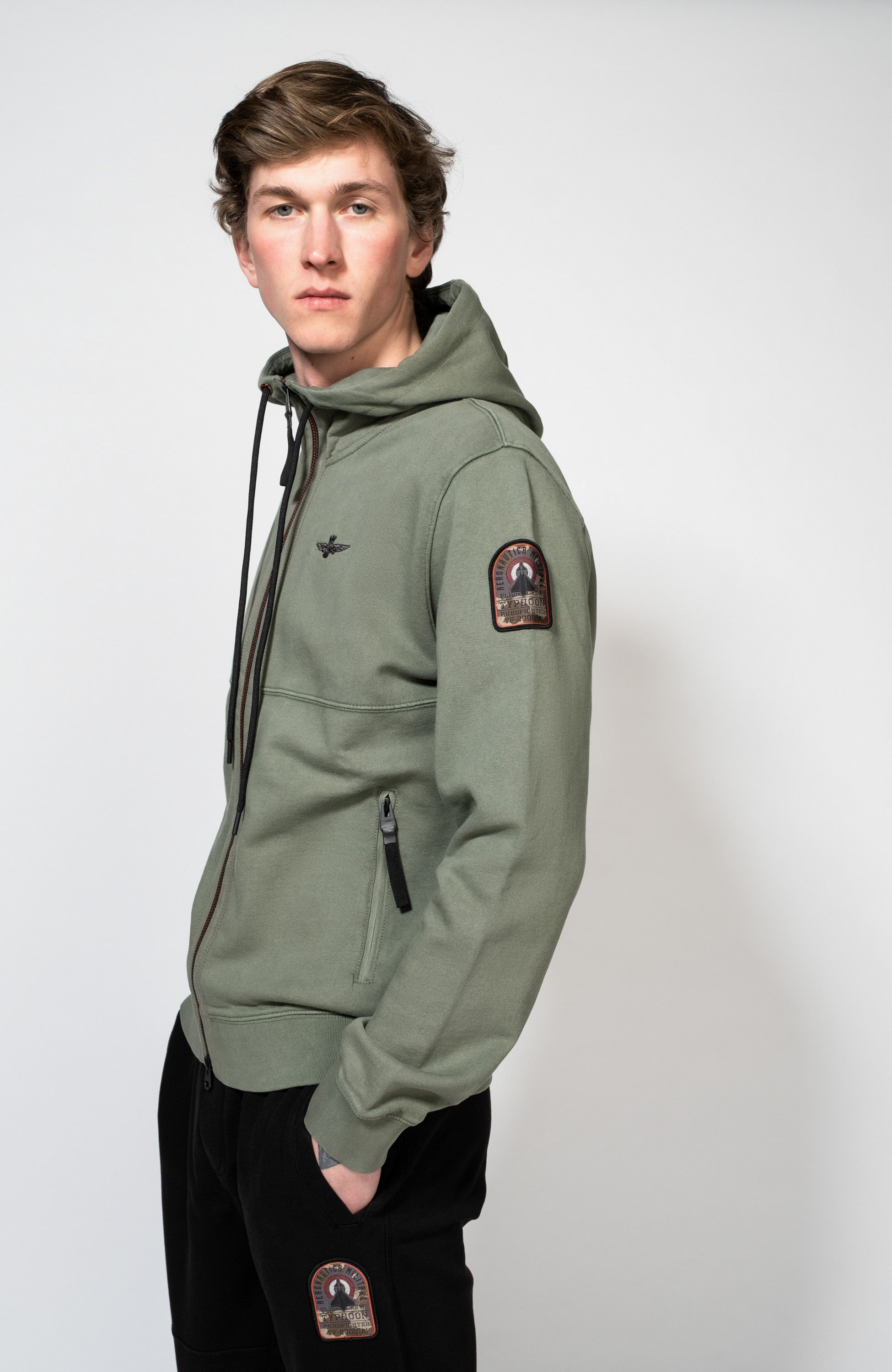 Aeronautica militare Green Hooded zip-up tracksuit set image 3