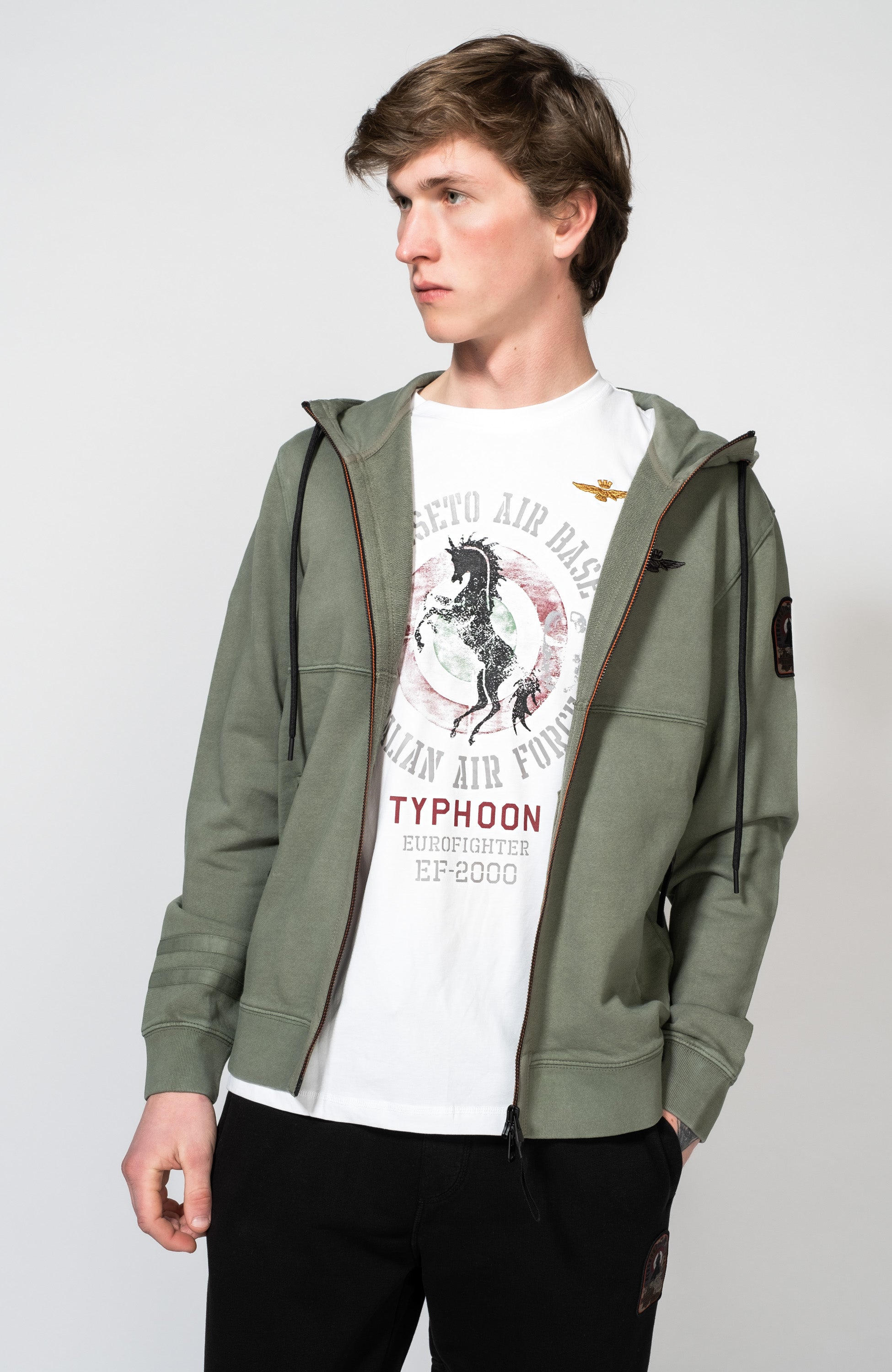 Aeronautica militare Green Hooded zip-up tracksuit set image 5