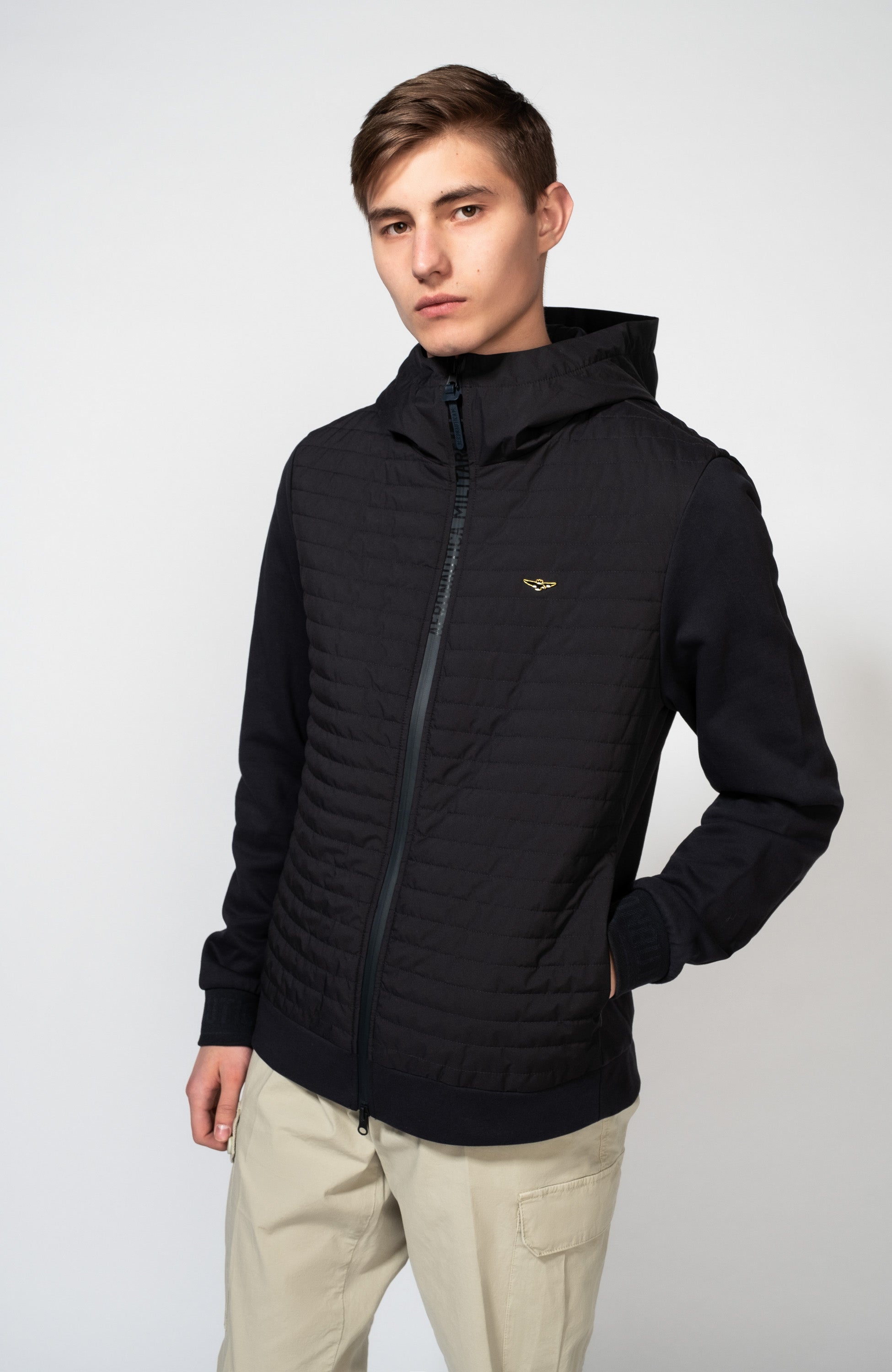 Aeronautica militare Navy Quilted hooded jacket image 1