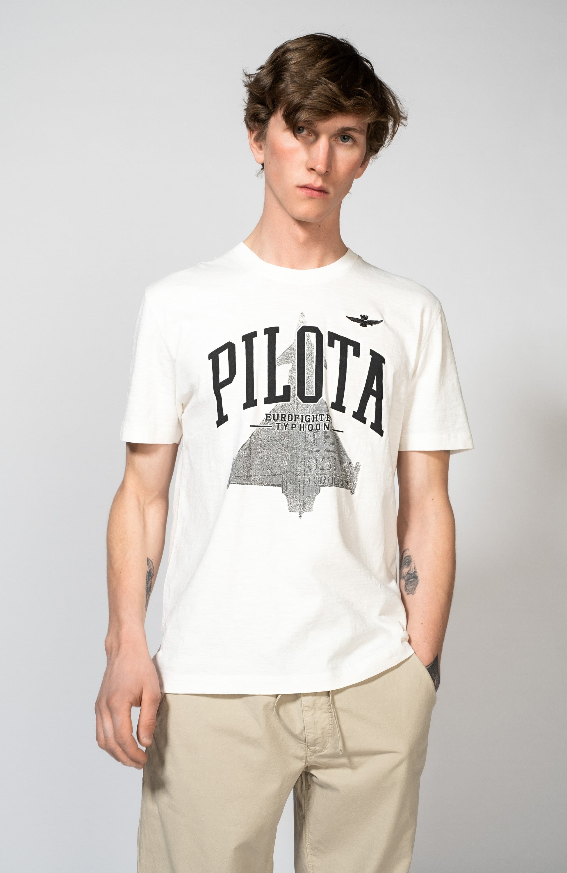 Aeronautica militare White Plane-print cotton t-shirt image 1