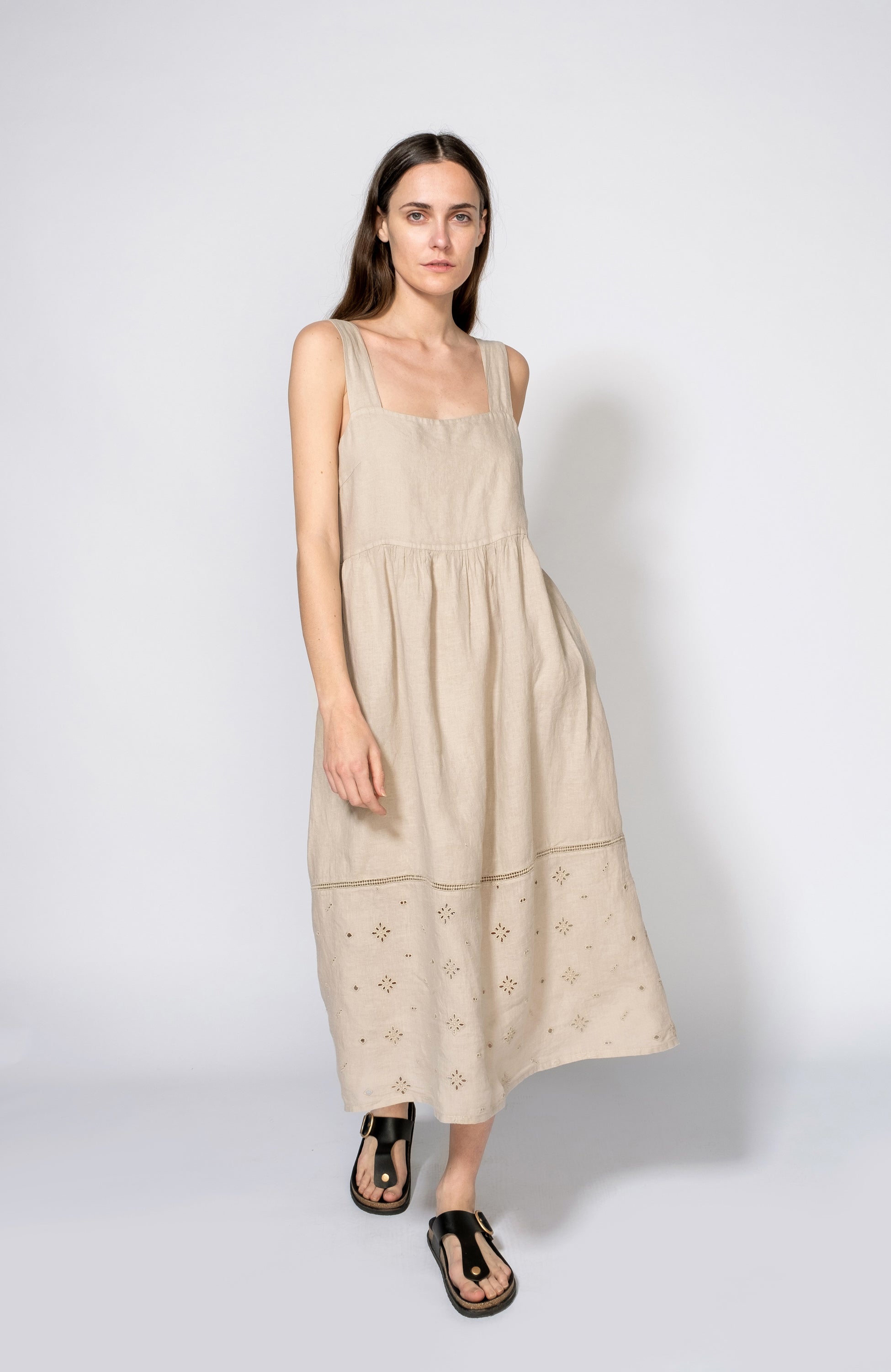 120% lino Beige Square-neck linen flared midi dress image 1