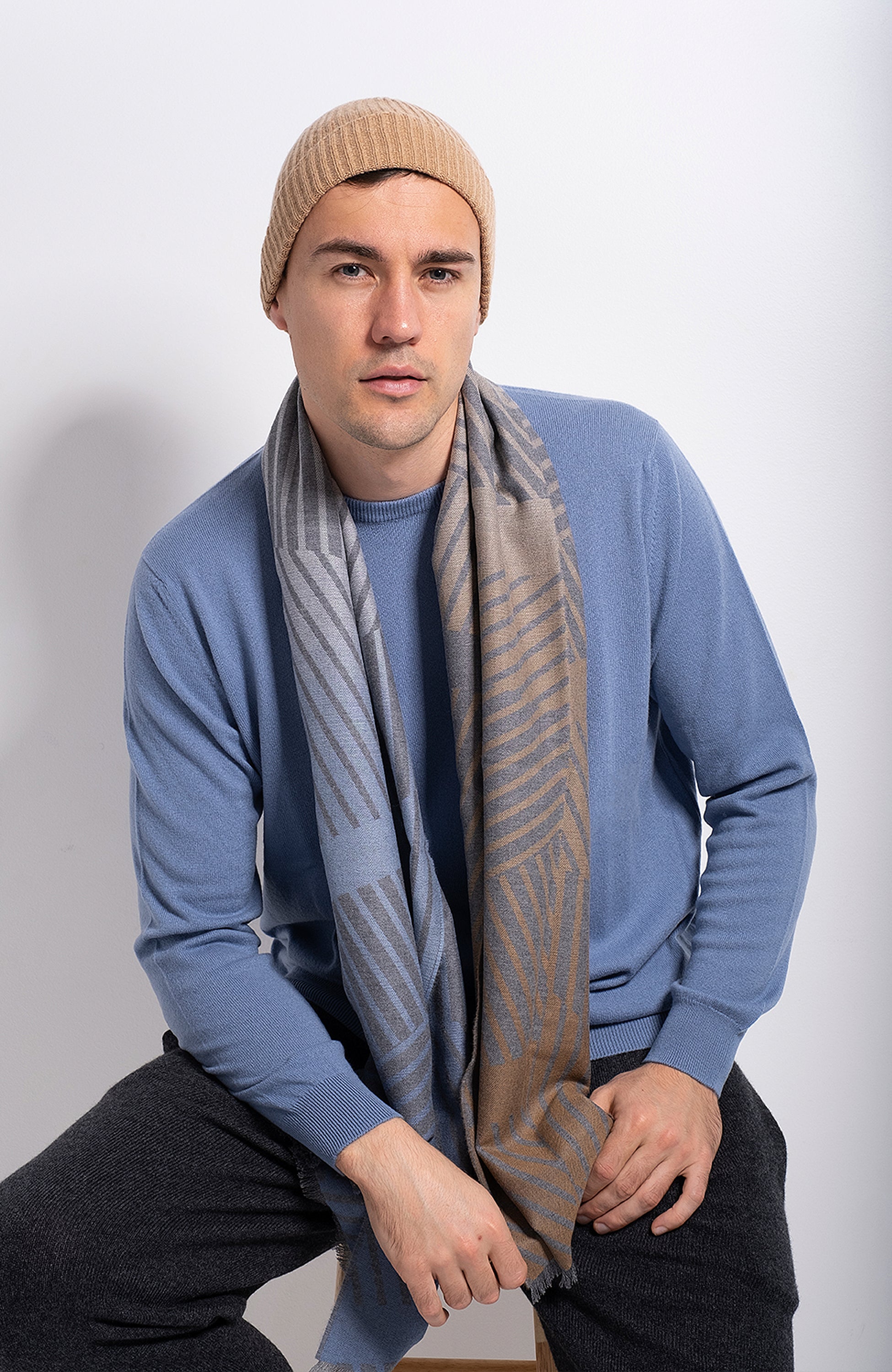 Geometric ombre merino scarf