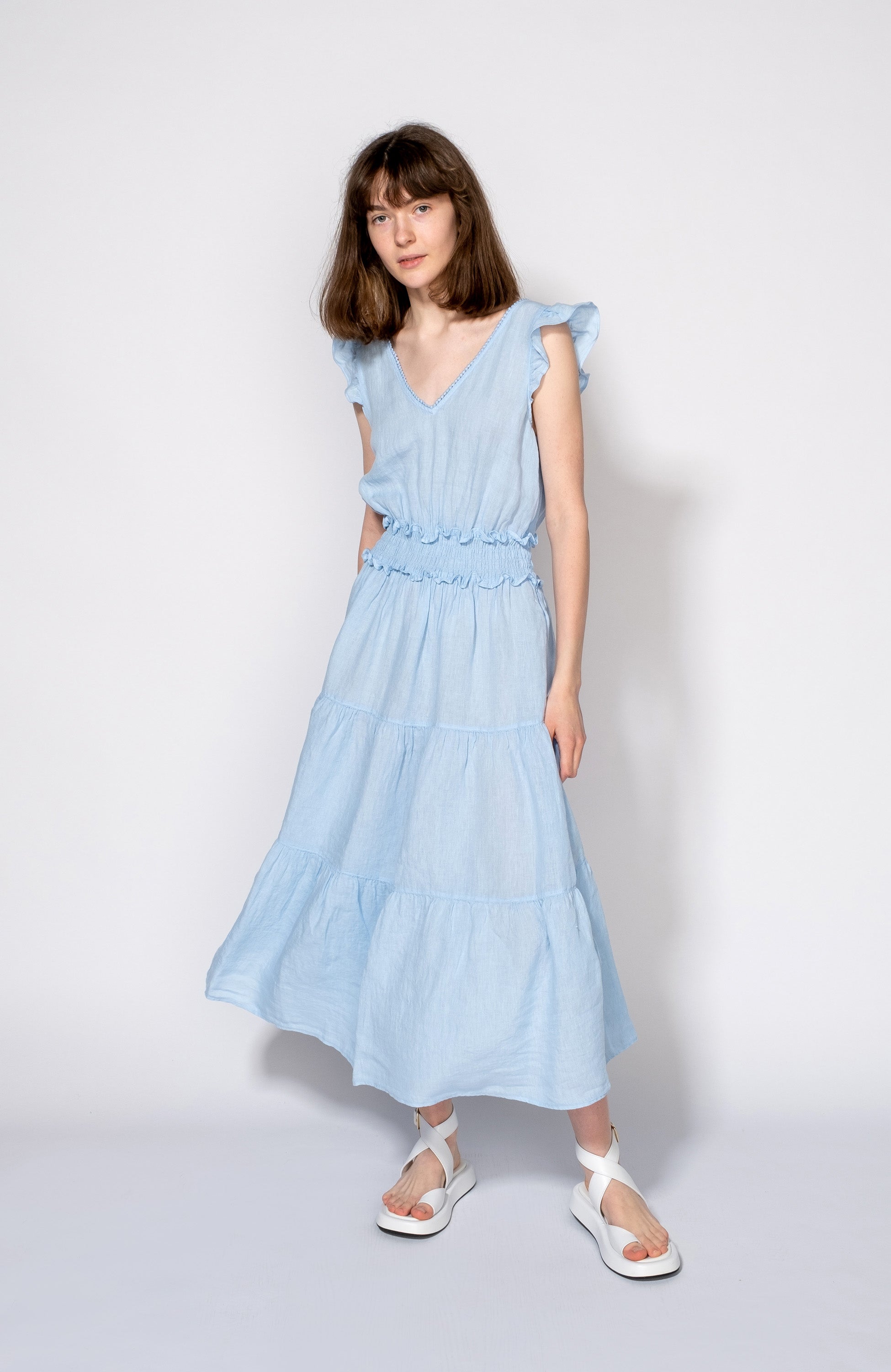 V-neck linen midi dress 120% LINO for women
