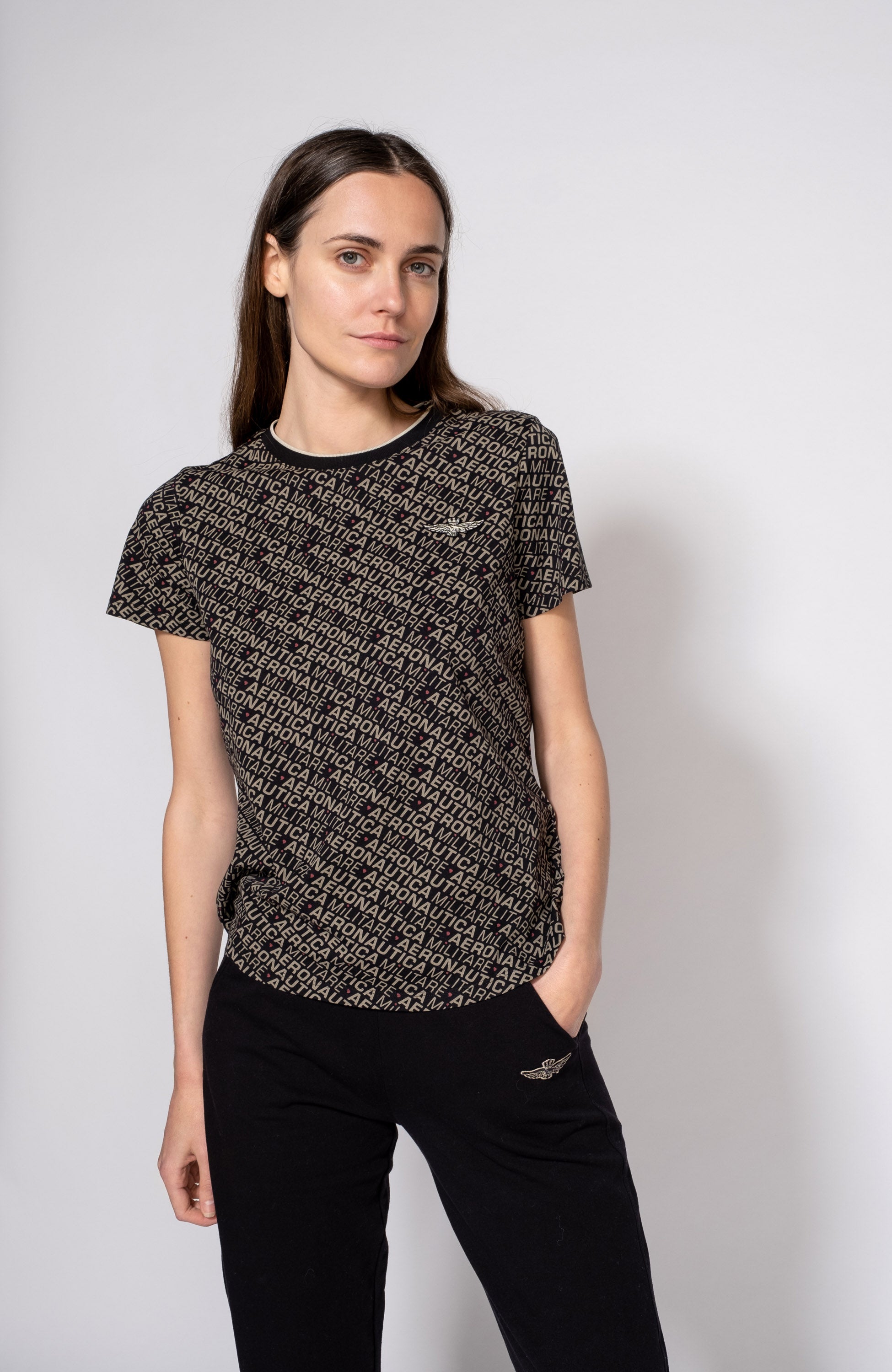 Aeronautica militare Black Logo-pattern cotton t-shirt image 1