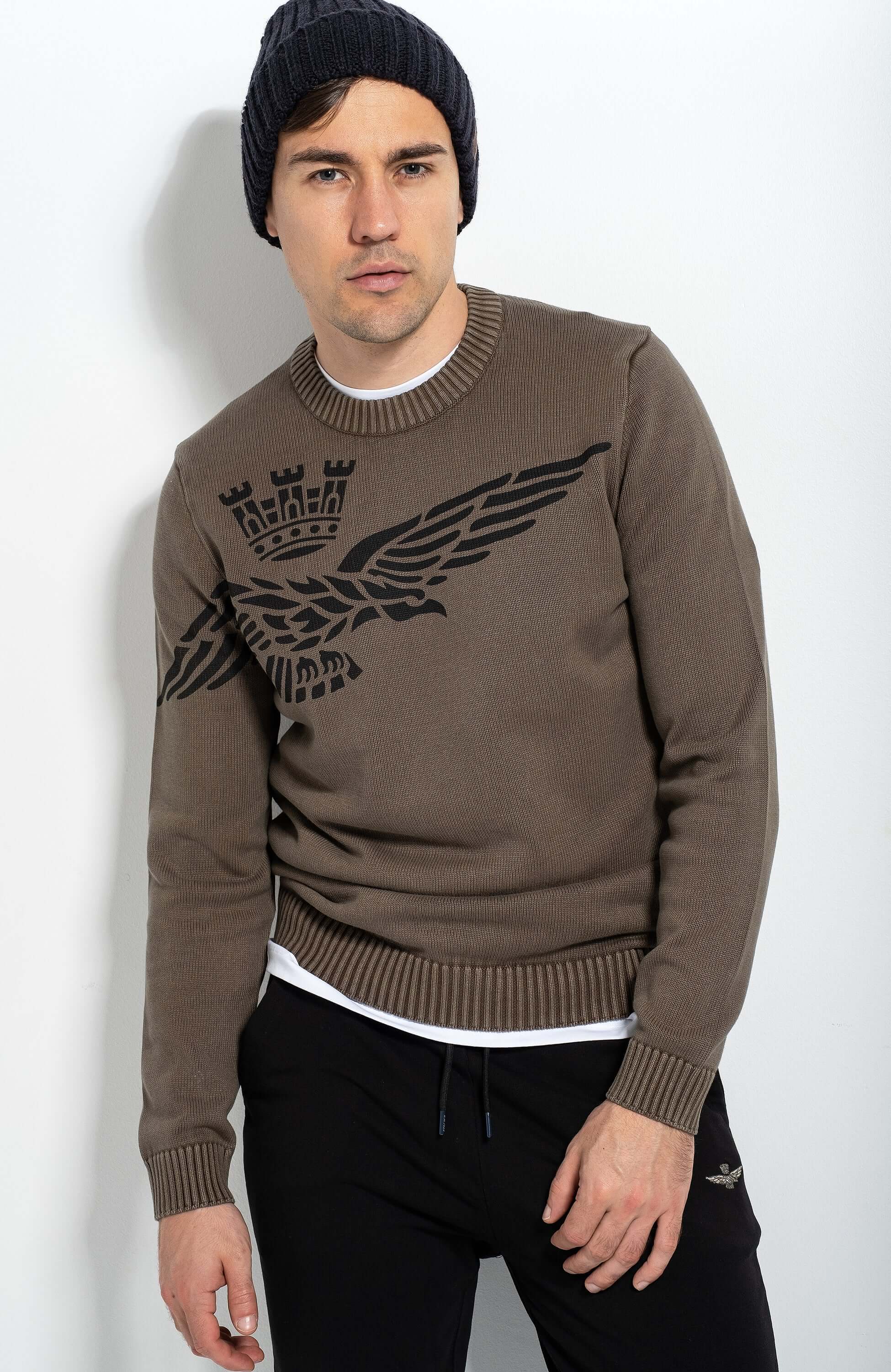 Aeronautica militare Green Eagle-print sweater image 1