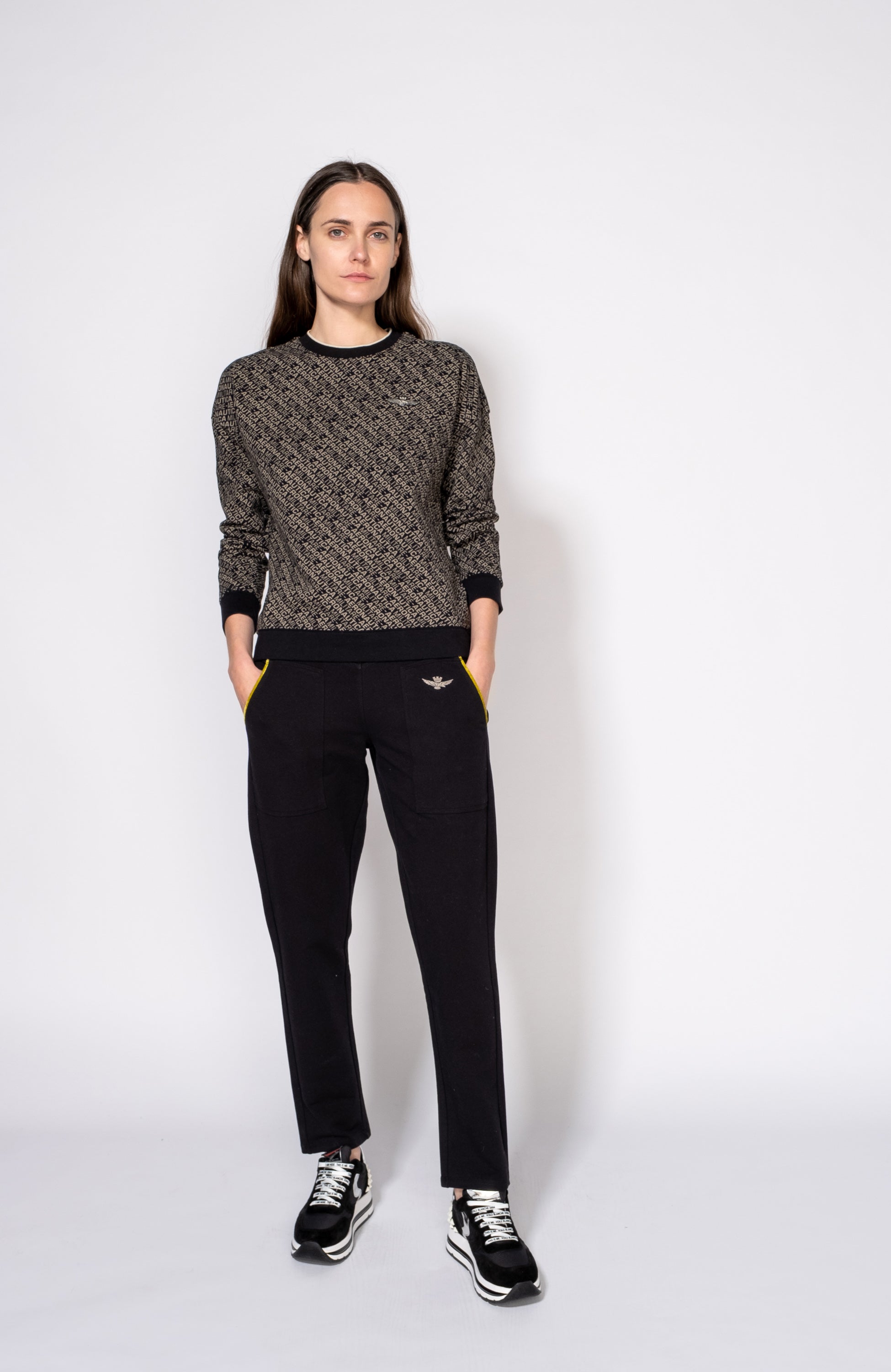 Aeronautica militare Black High-waist tapered sweatpants image 1