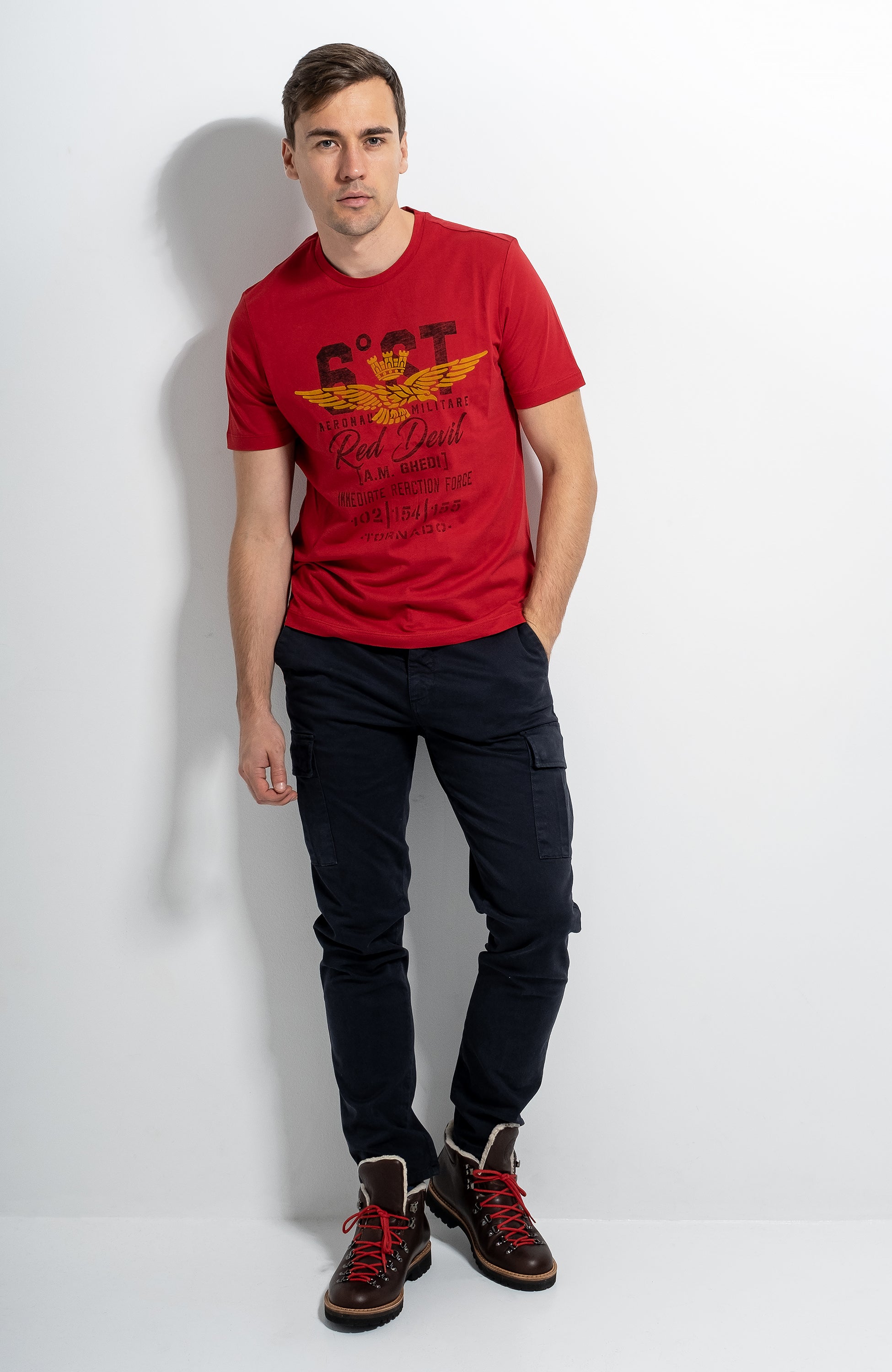 Aeronautica militare Red Flocked eagle t-shirt image 4