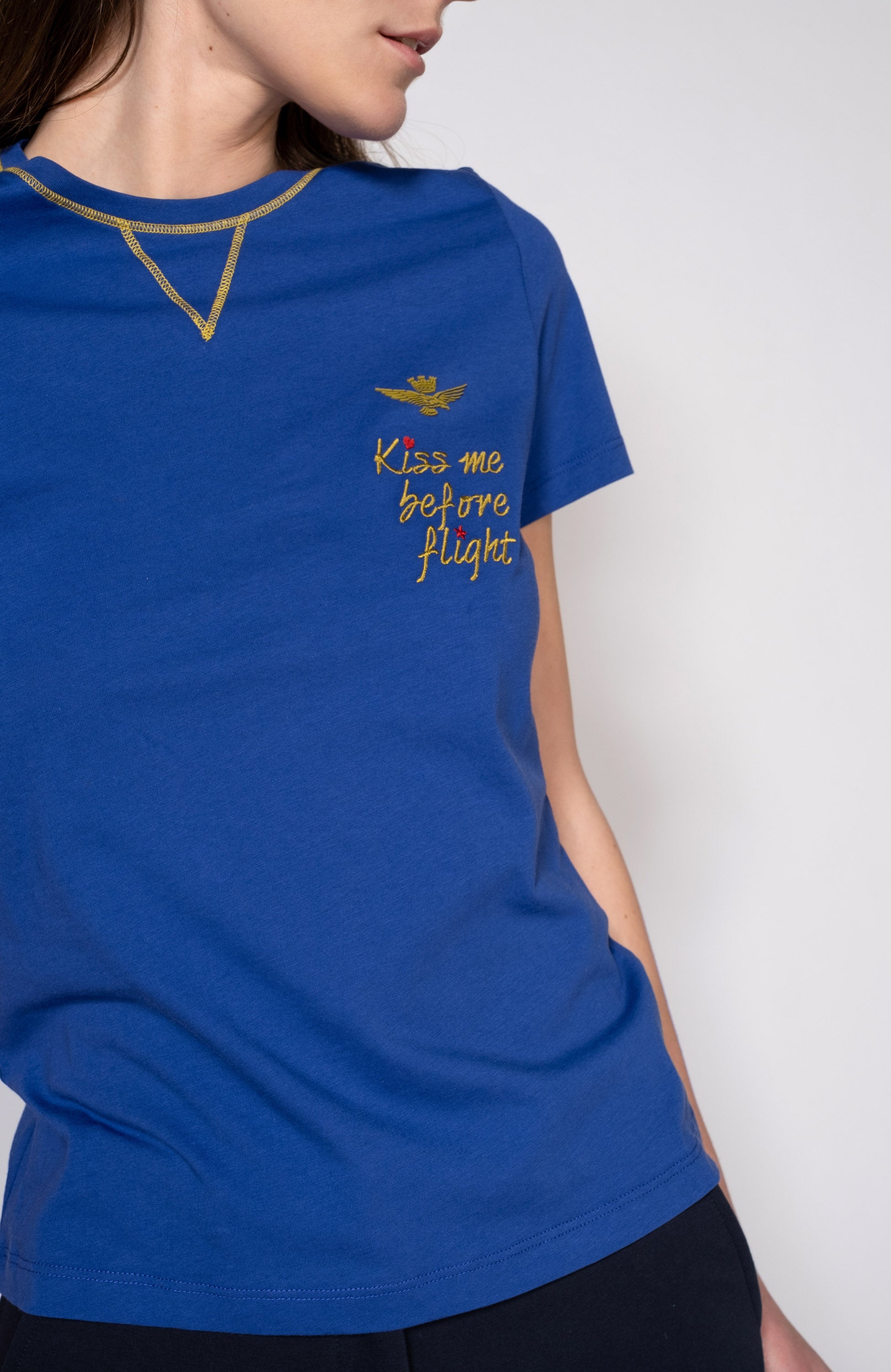 Aeronautica militare Blue Embroidered crewneck t-shirt image 4