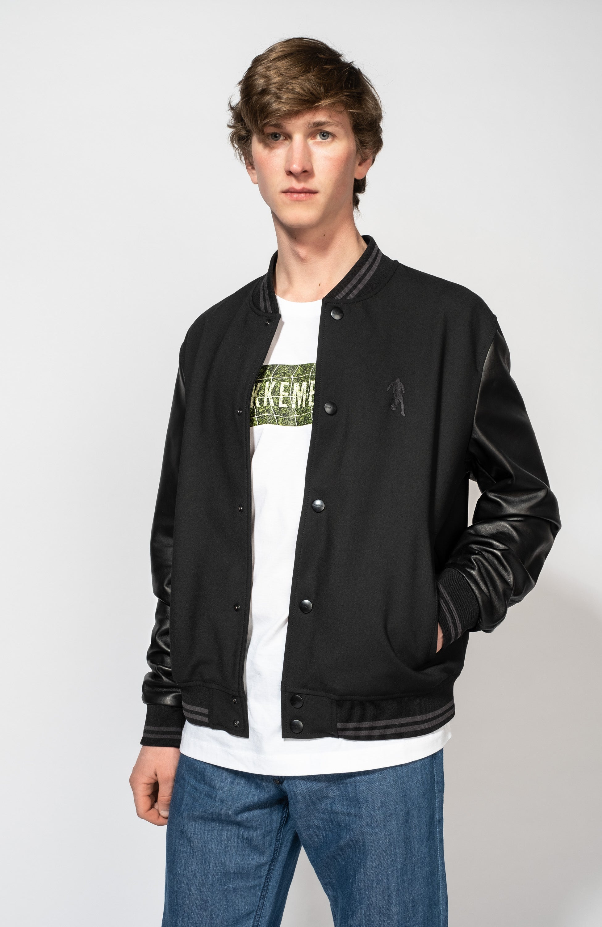 Dirk bikkembergs Black Leather sleeve bomber jacket image 3