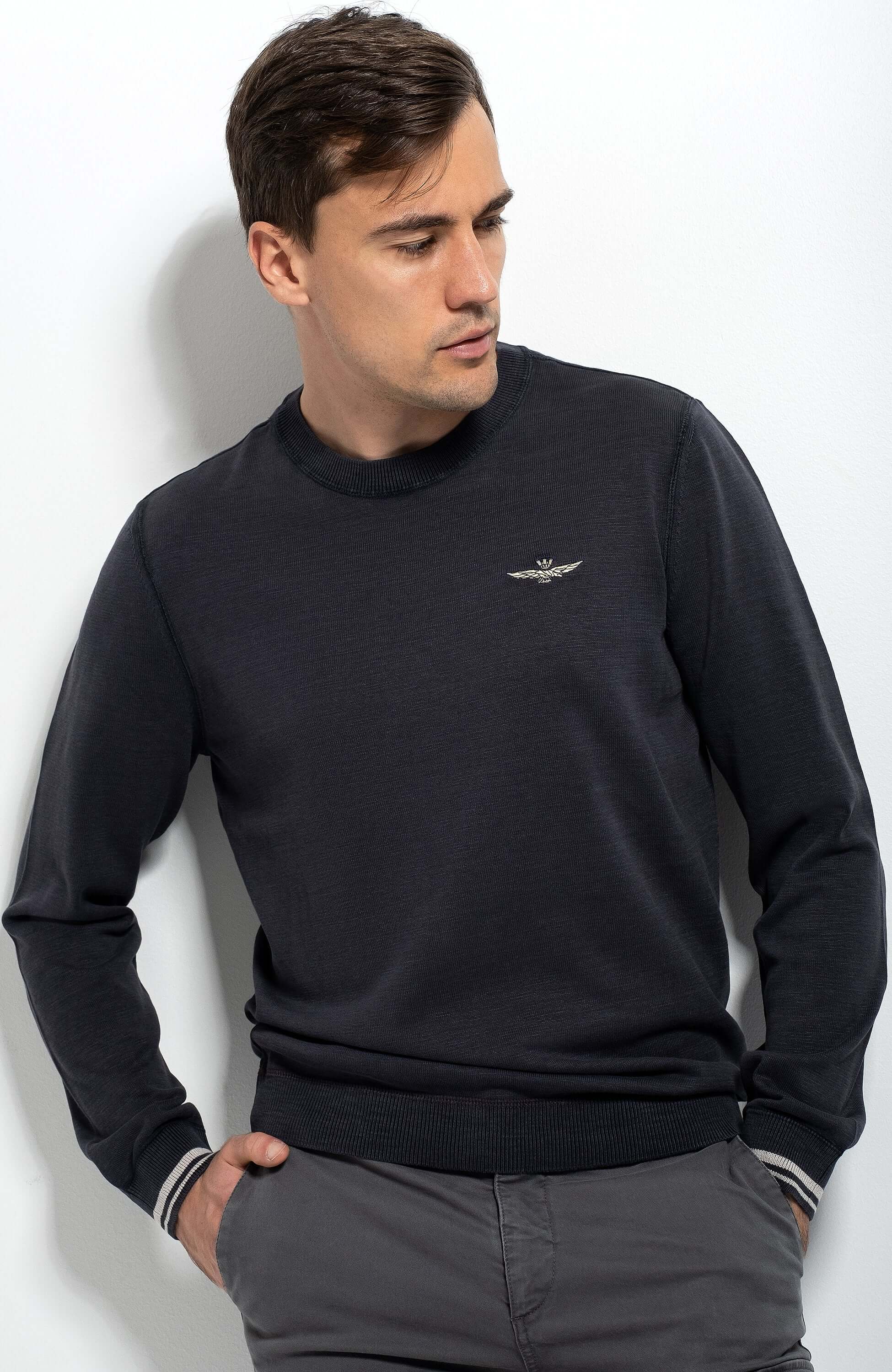 Aeronautica militare Navy Garment-dyed cotton sweater image 1