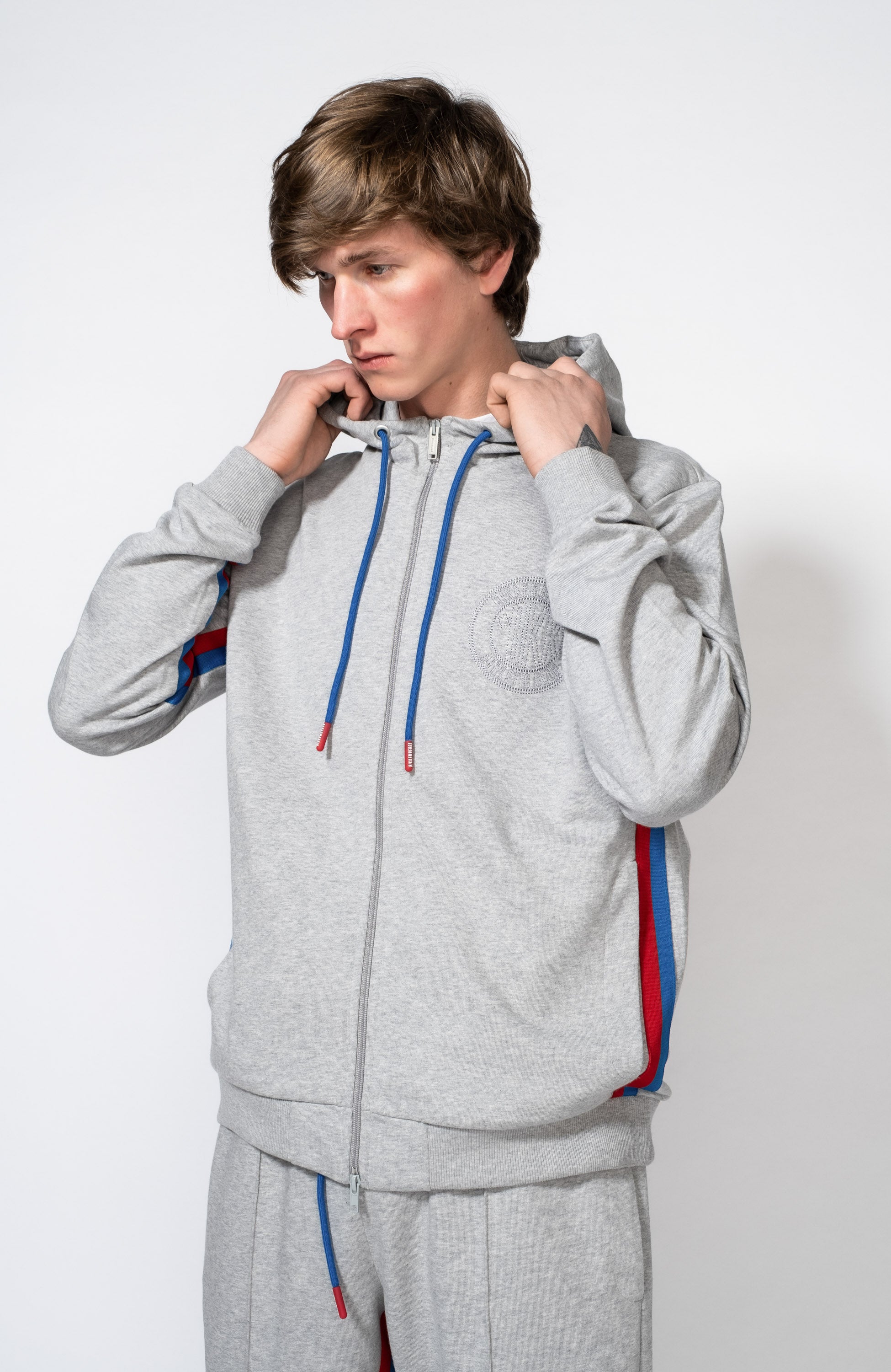 Dirk bikkembergs Grey Stripe-side hooded tracksuit set image 3