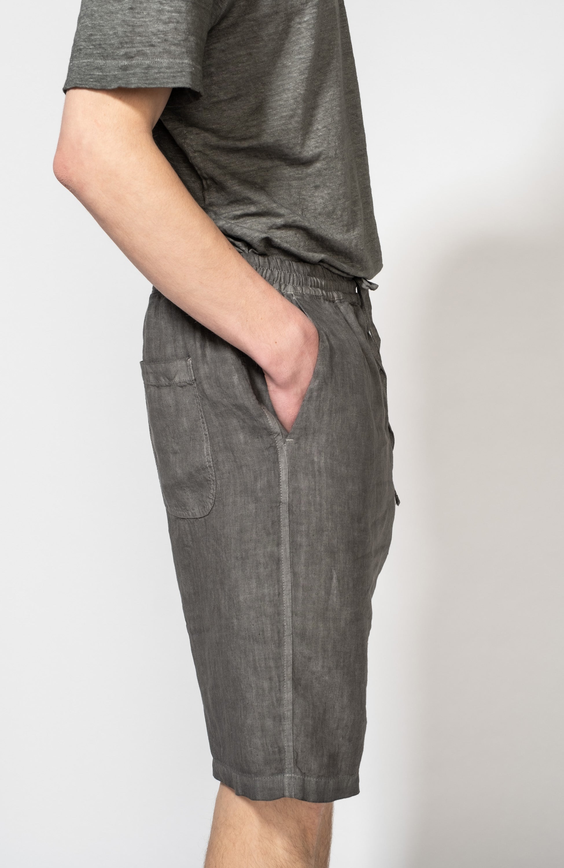 120% lino Grey Lühikesed bermuda püksid linast image 6