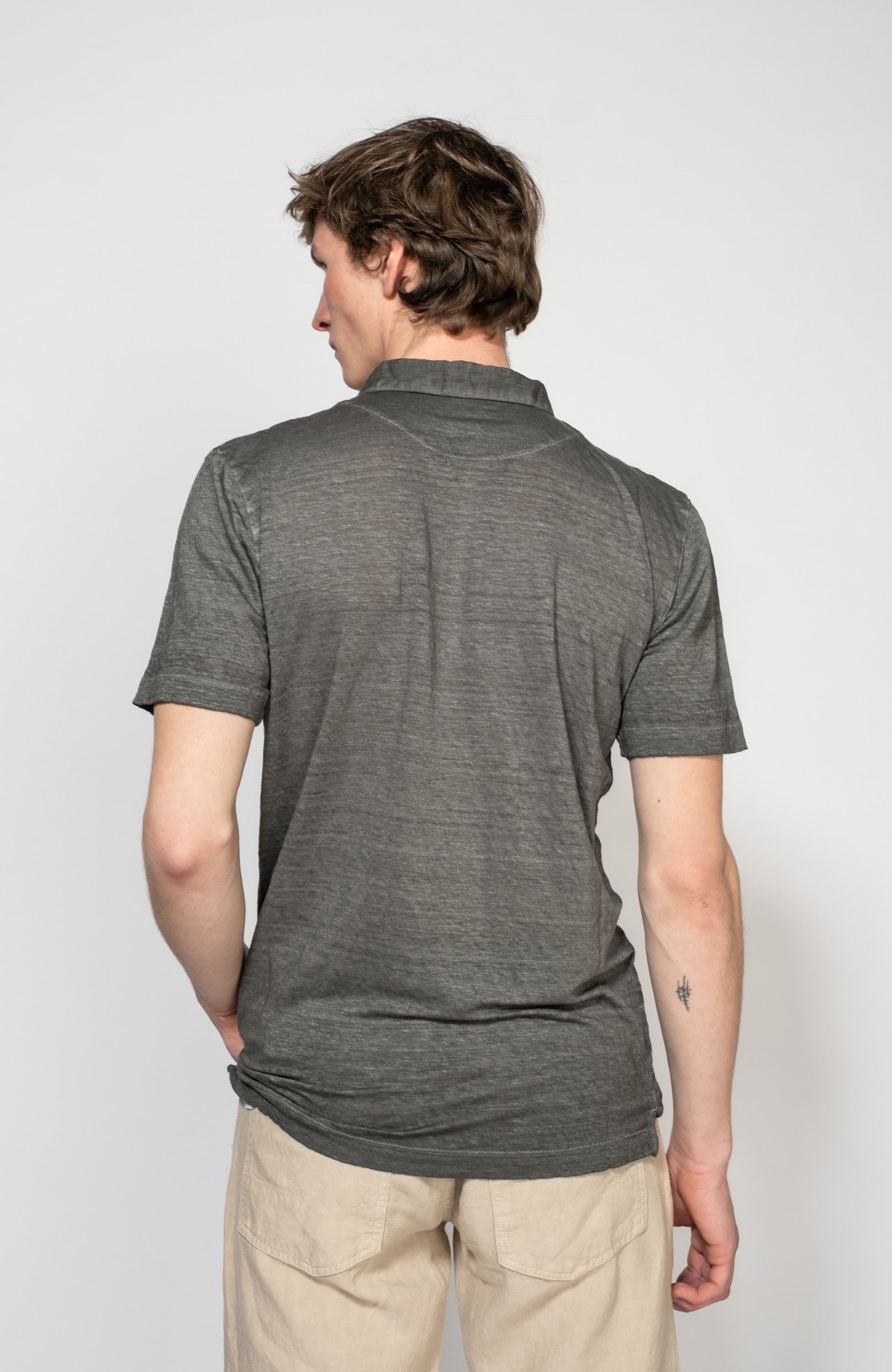 120% lino Grey Lniana koszulka polo z krótkim rękawem image 3