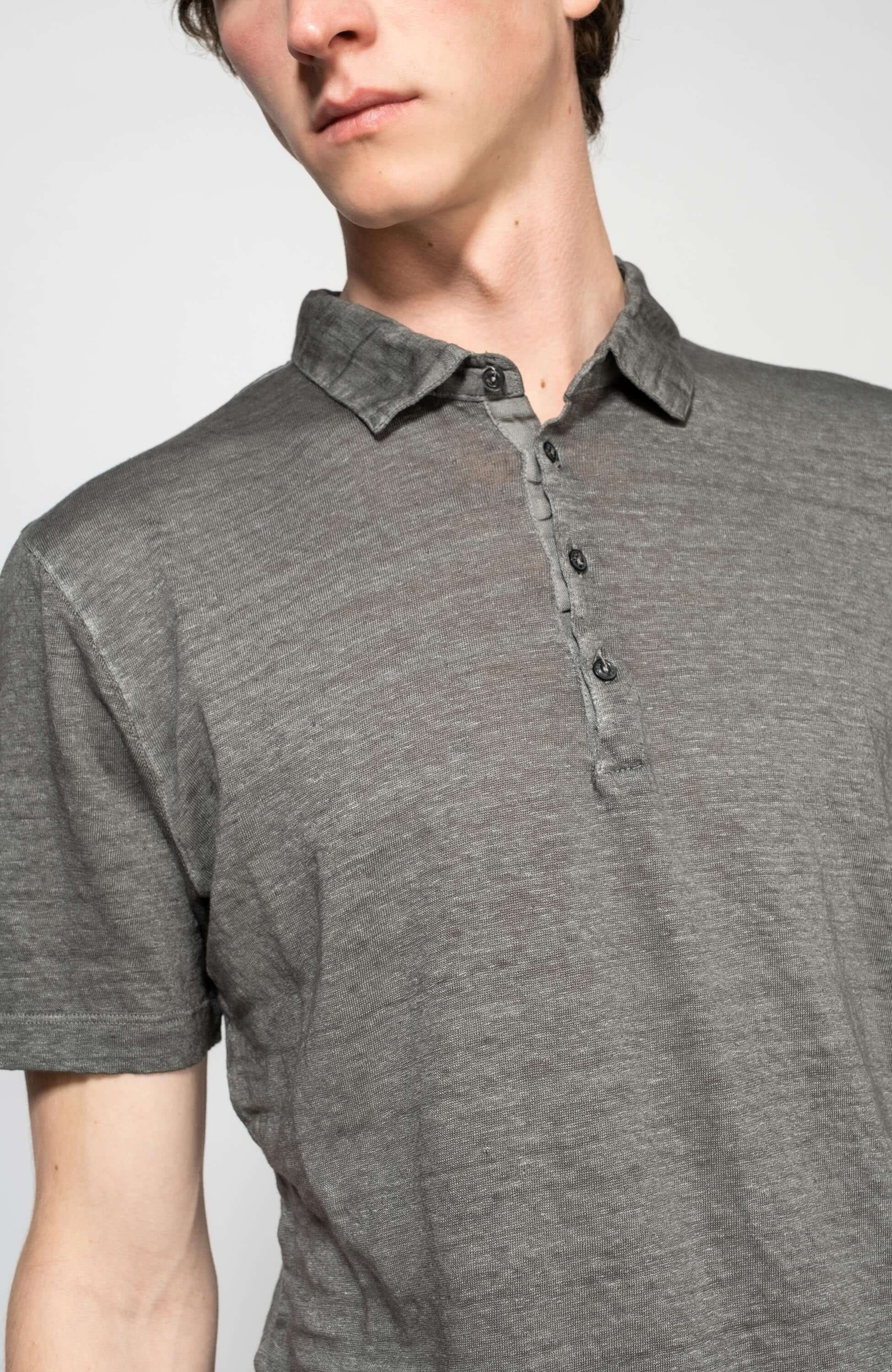 120% lino Grey Lniana koszulka polo z krótkim rękawem image 4