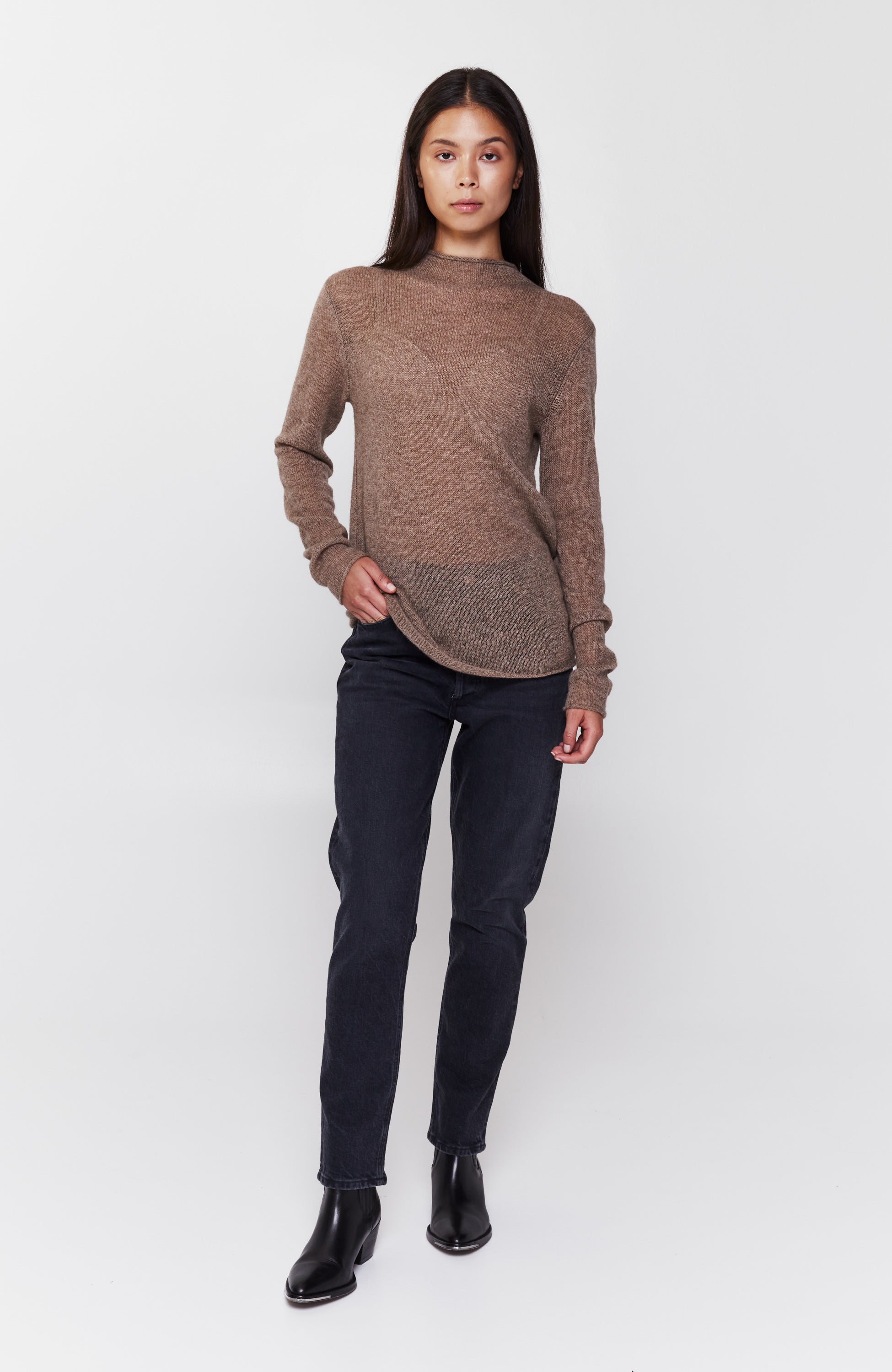 Ftc cashmere Beige Kõrgema kaelusega pullover peenes koes image 4