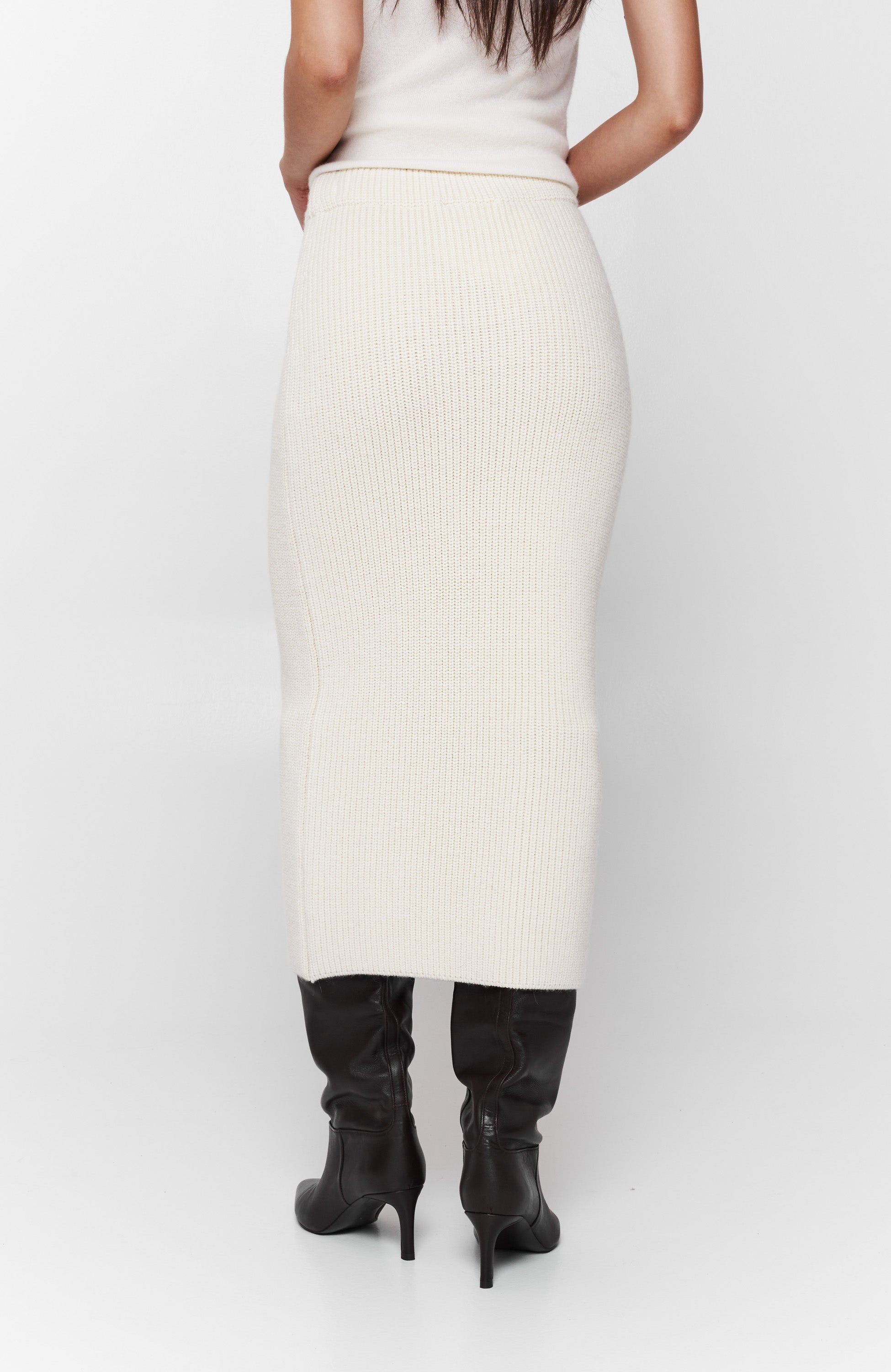 Erika cavallini Neutral Ribbed-knit pencil skirt image 3