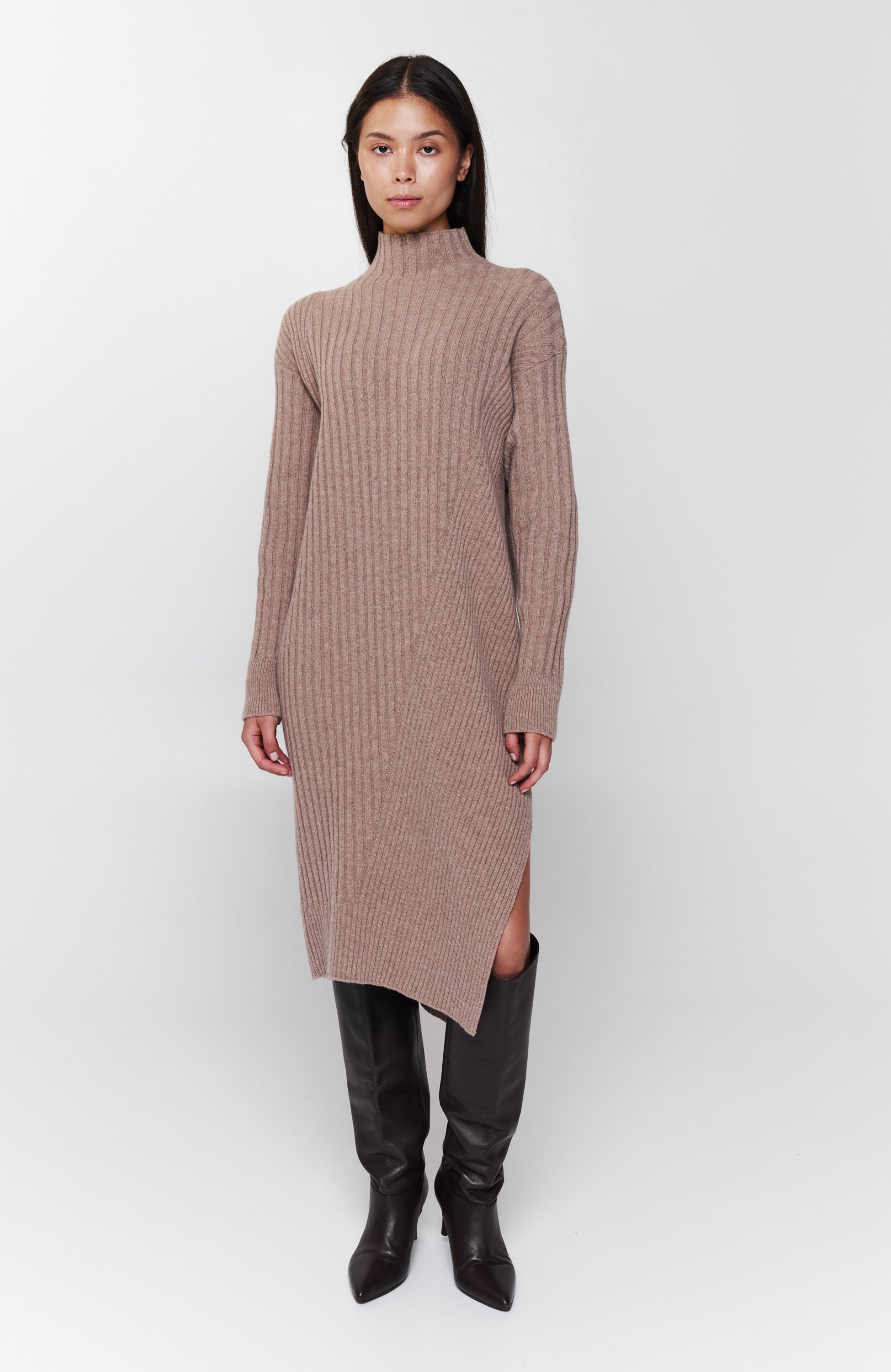 Erika cavallini Beige Ribbed knit midi dress image 1