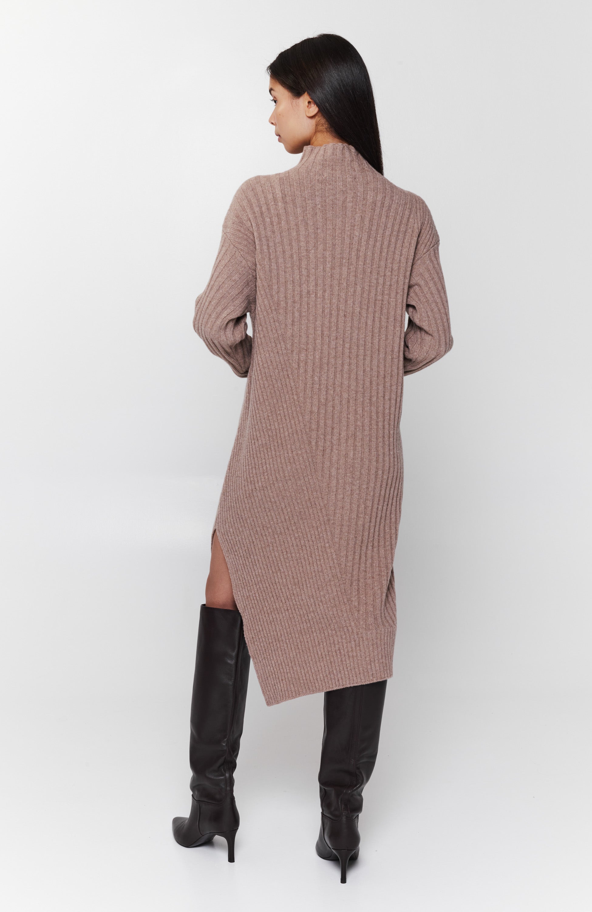 Erika cavallini Beige Ribbed knit midi dress image 3