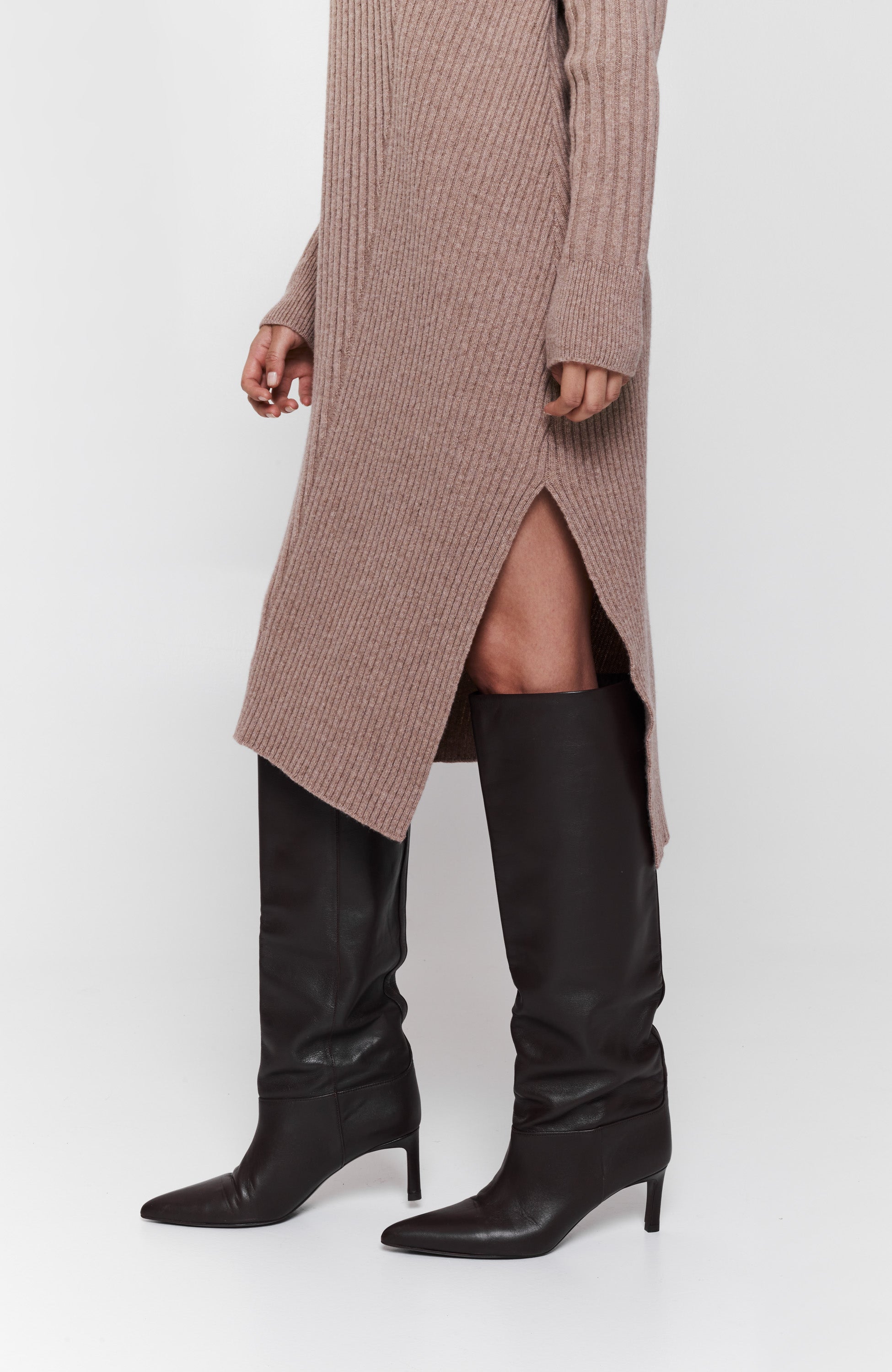Erika cavallini Beige Ribbed knit midi dress image 4