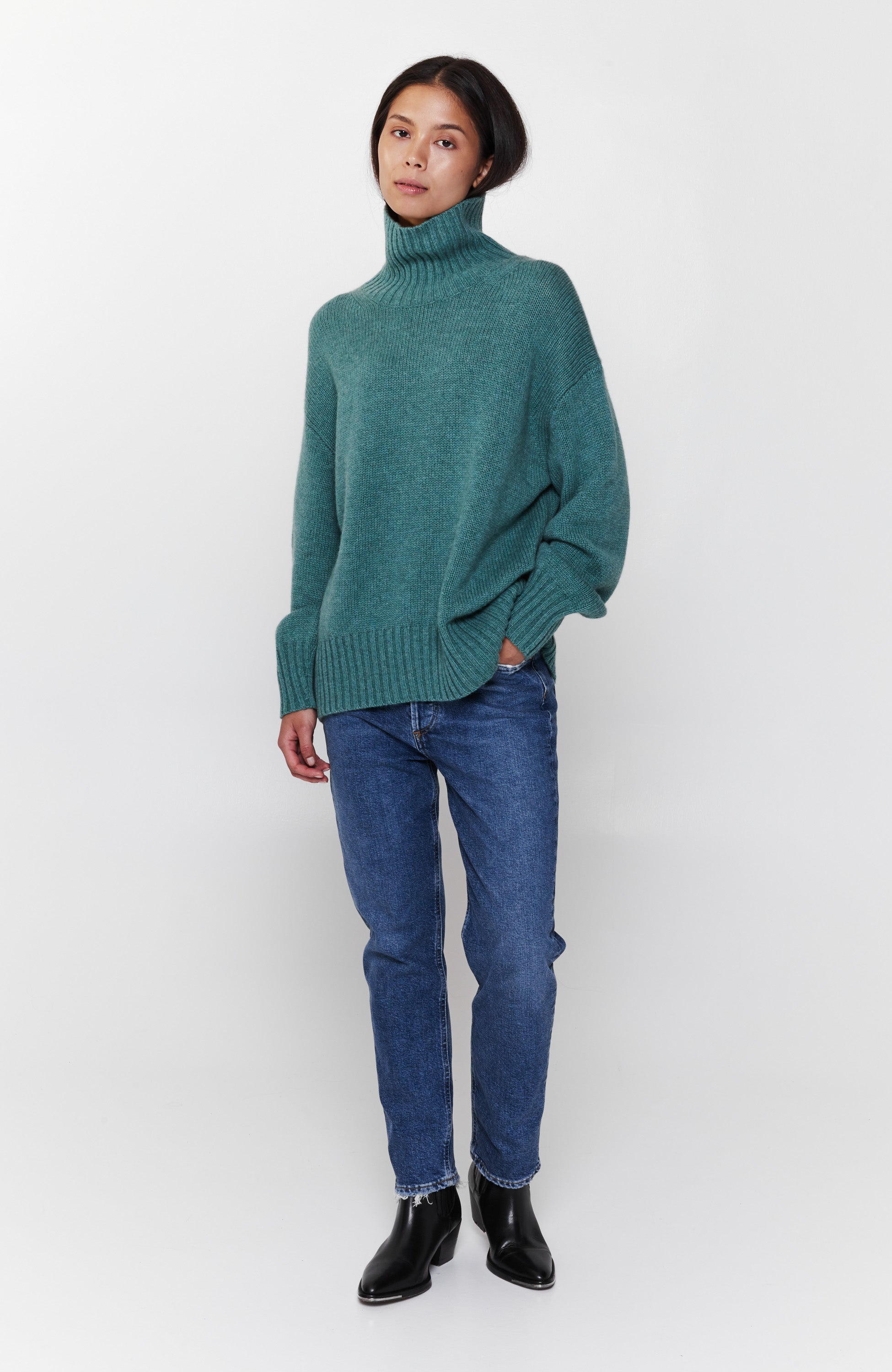 Ftc cashmere Green Kõrge kaelusega kootud sviiter image 6