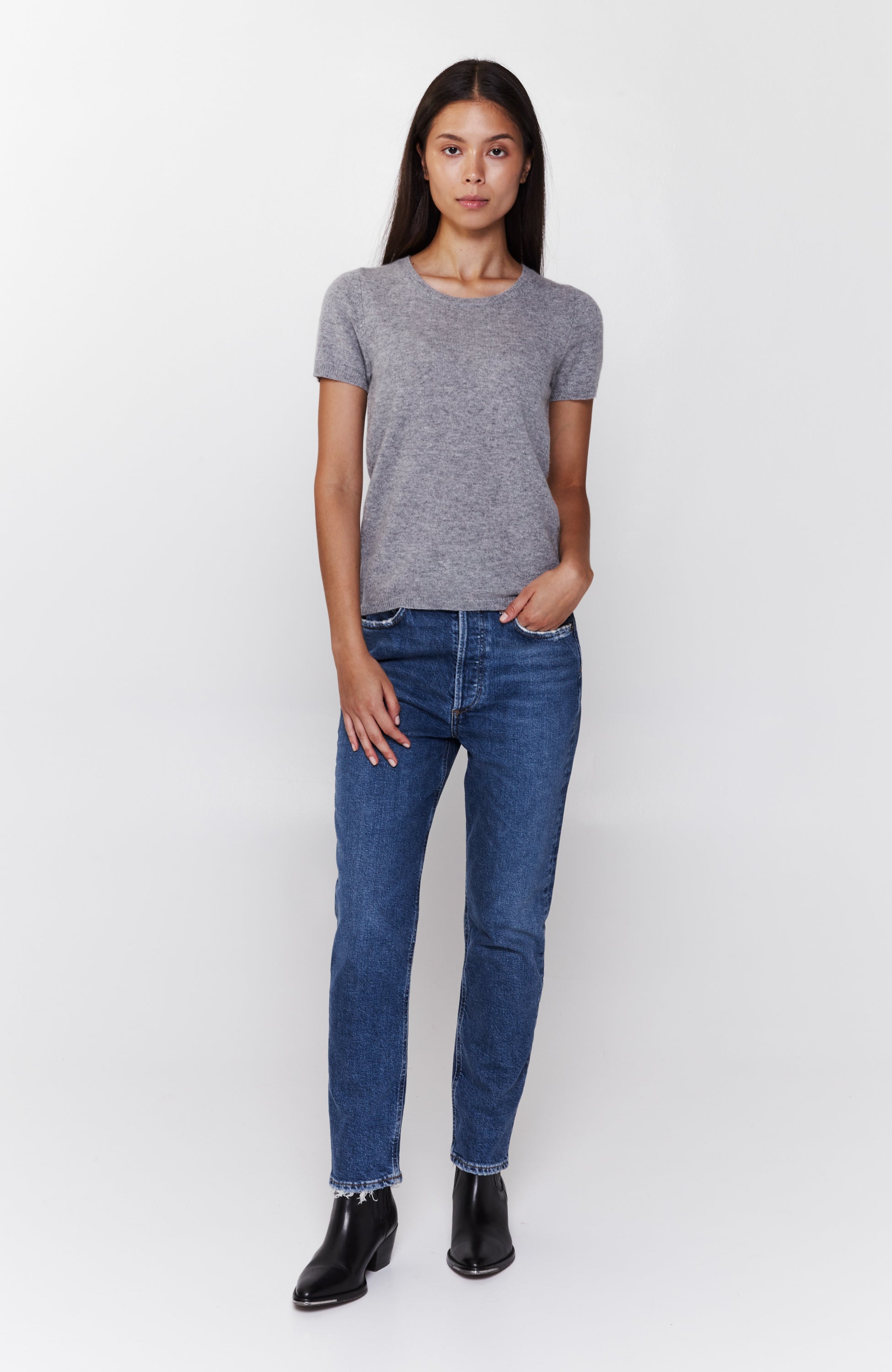 Ftc cashmere Grey Kaszmirowy top z krótkim rękawem image 4