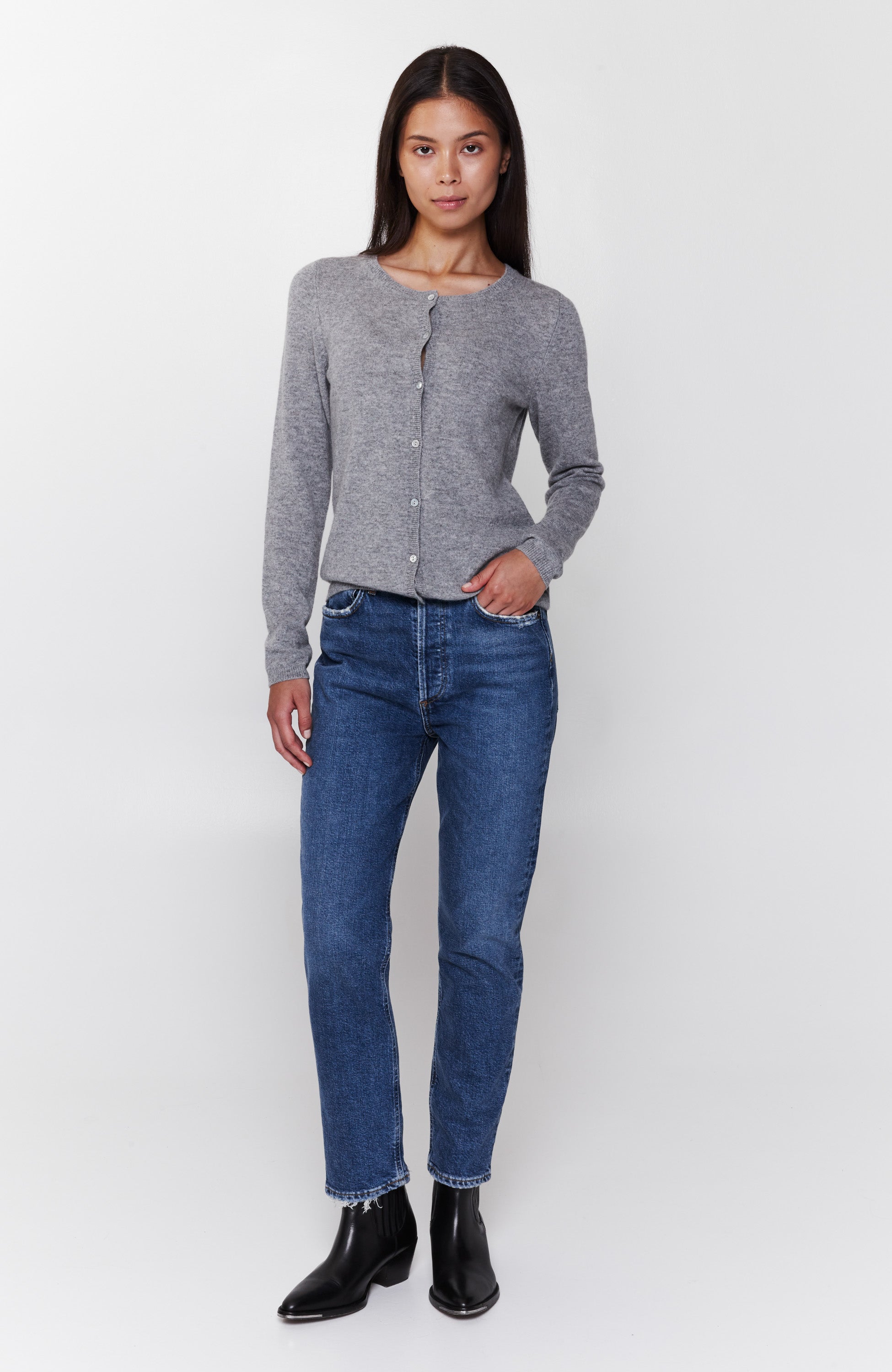 Ftc cashmere Grey Roundneck cashmere cardigan image 3