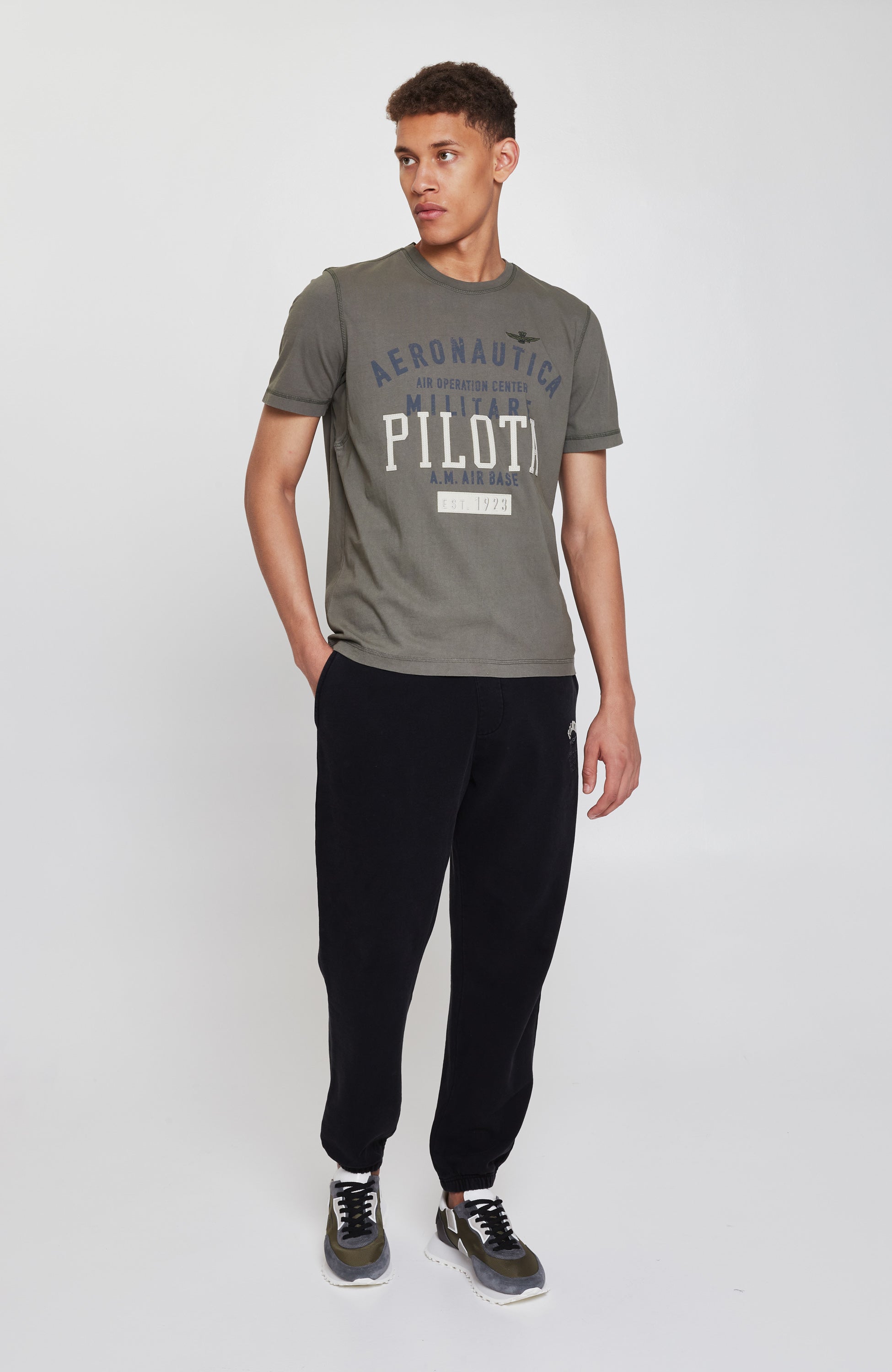 Aeronautica militare Green Text-printed flock t-shirt image 3