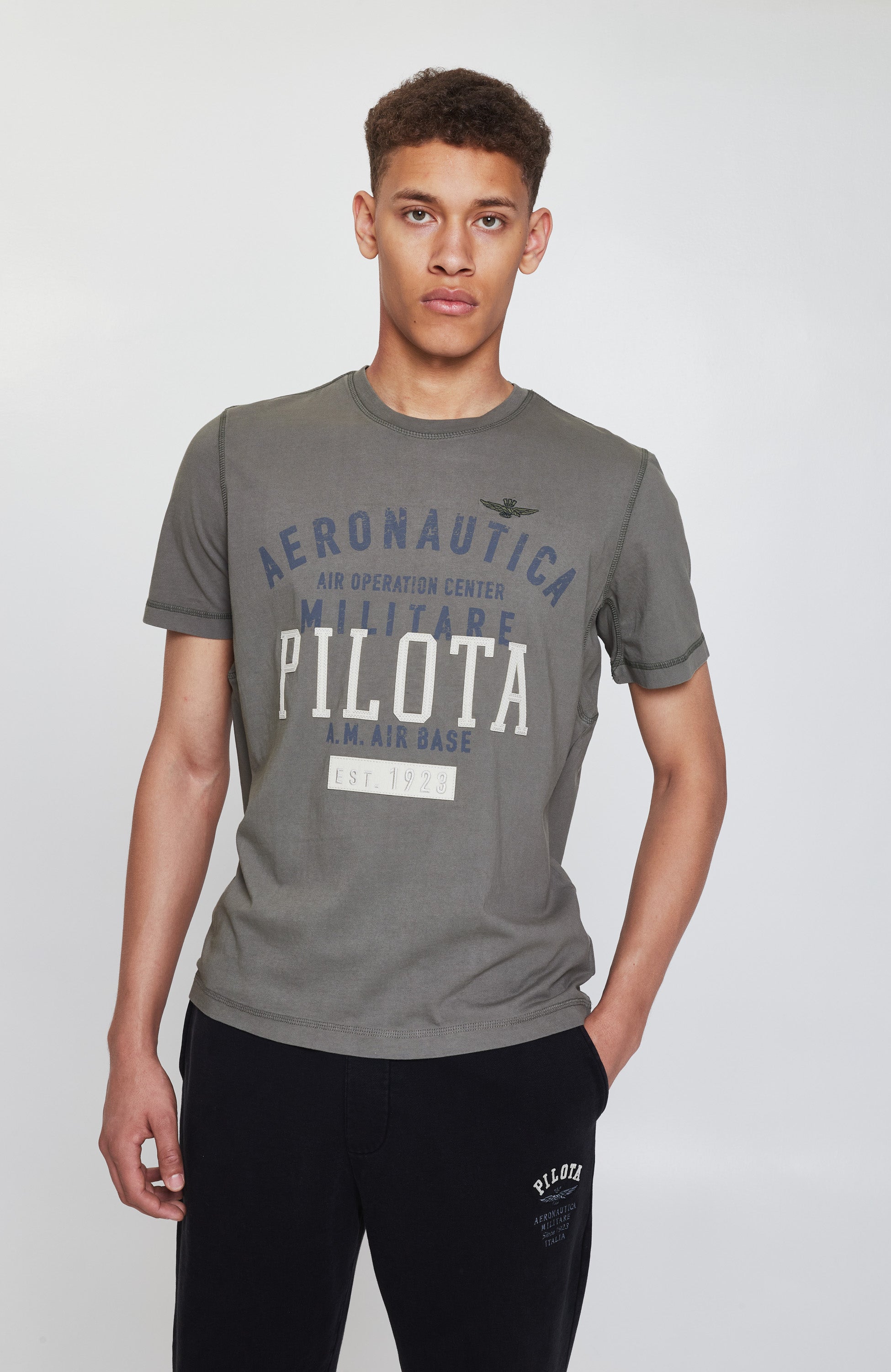Aeronautica militare Green Text-printed flock t-shirt image 1