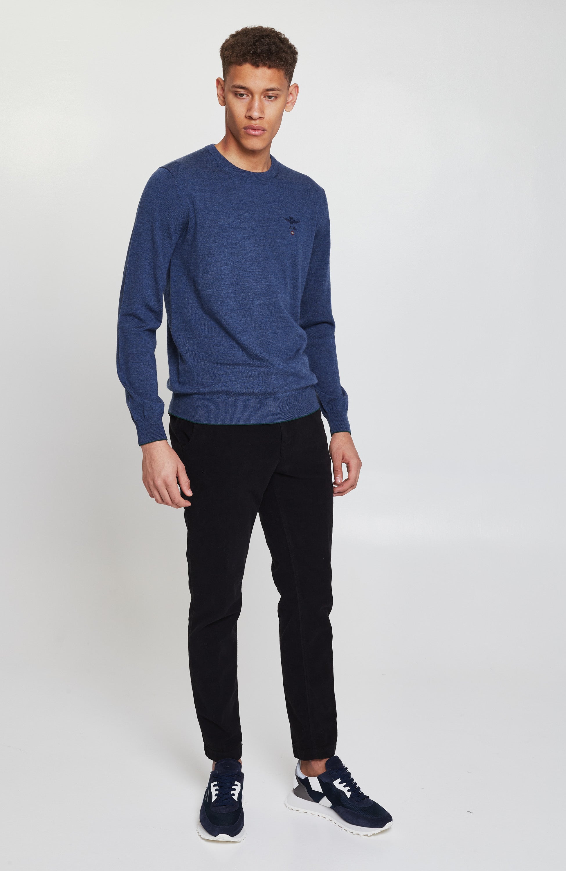 Aeronautica militare Blue Roundneck merino wool sweater image 4
