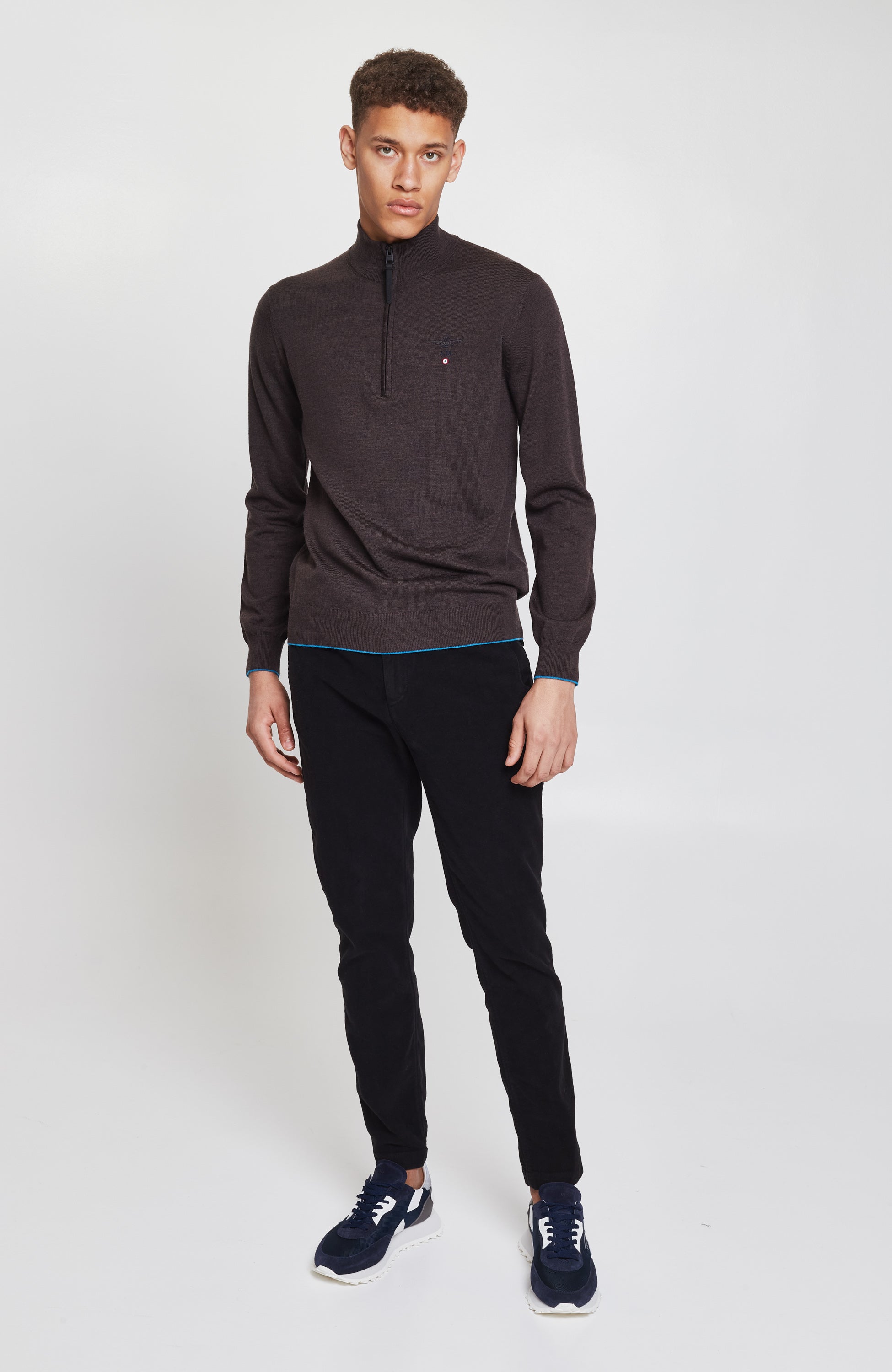 Aeronautica militare Brown Half-zipped merino wool sweater image 5