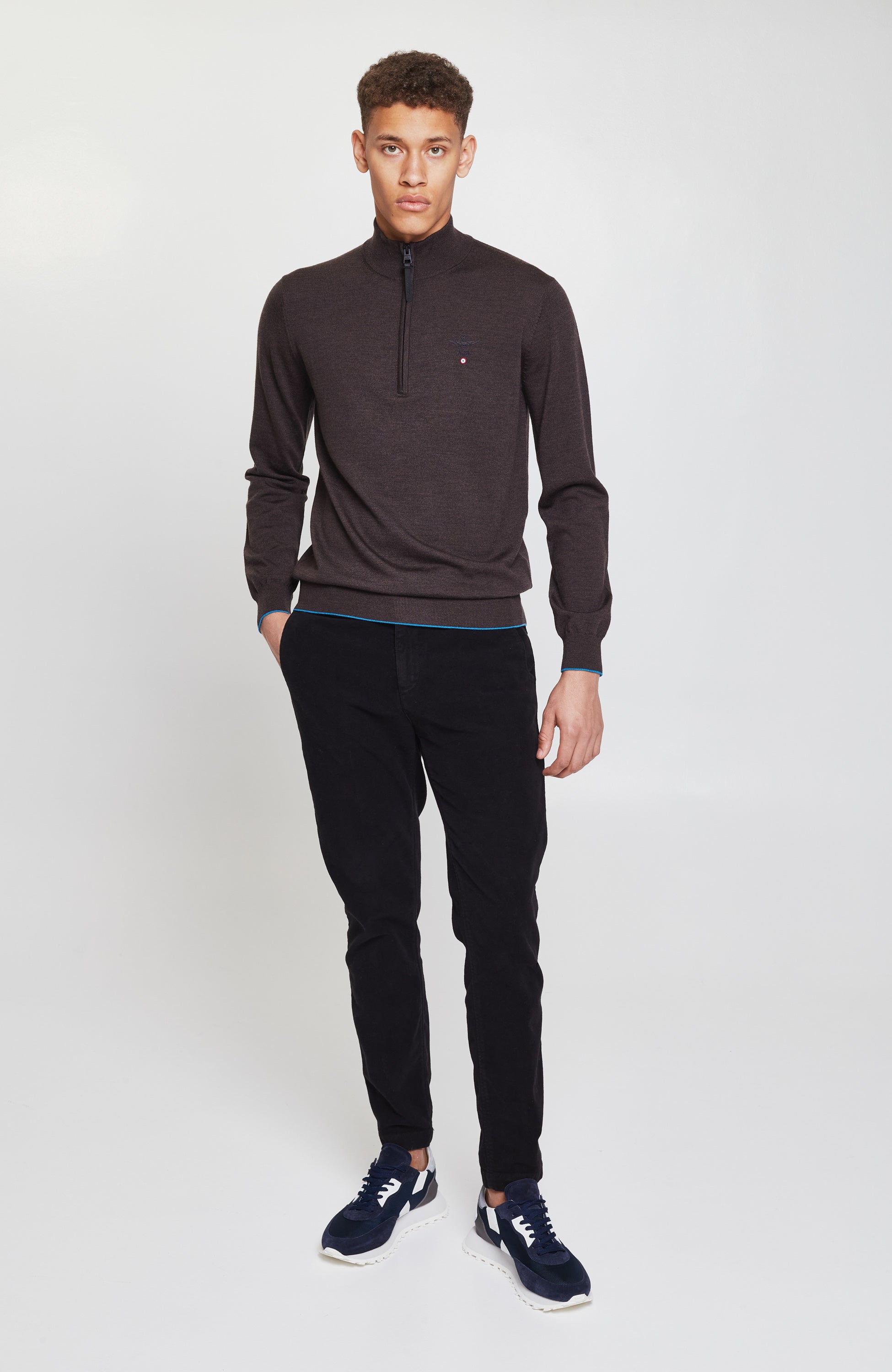 Aeronautica militare Brown Half-zipped merino wool sweater image 6