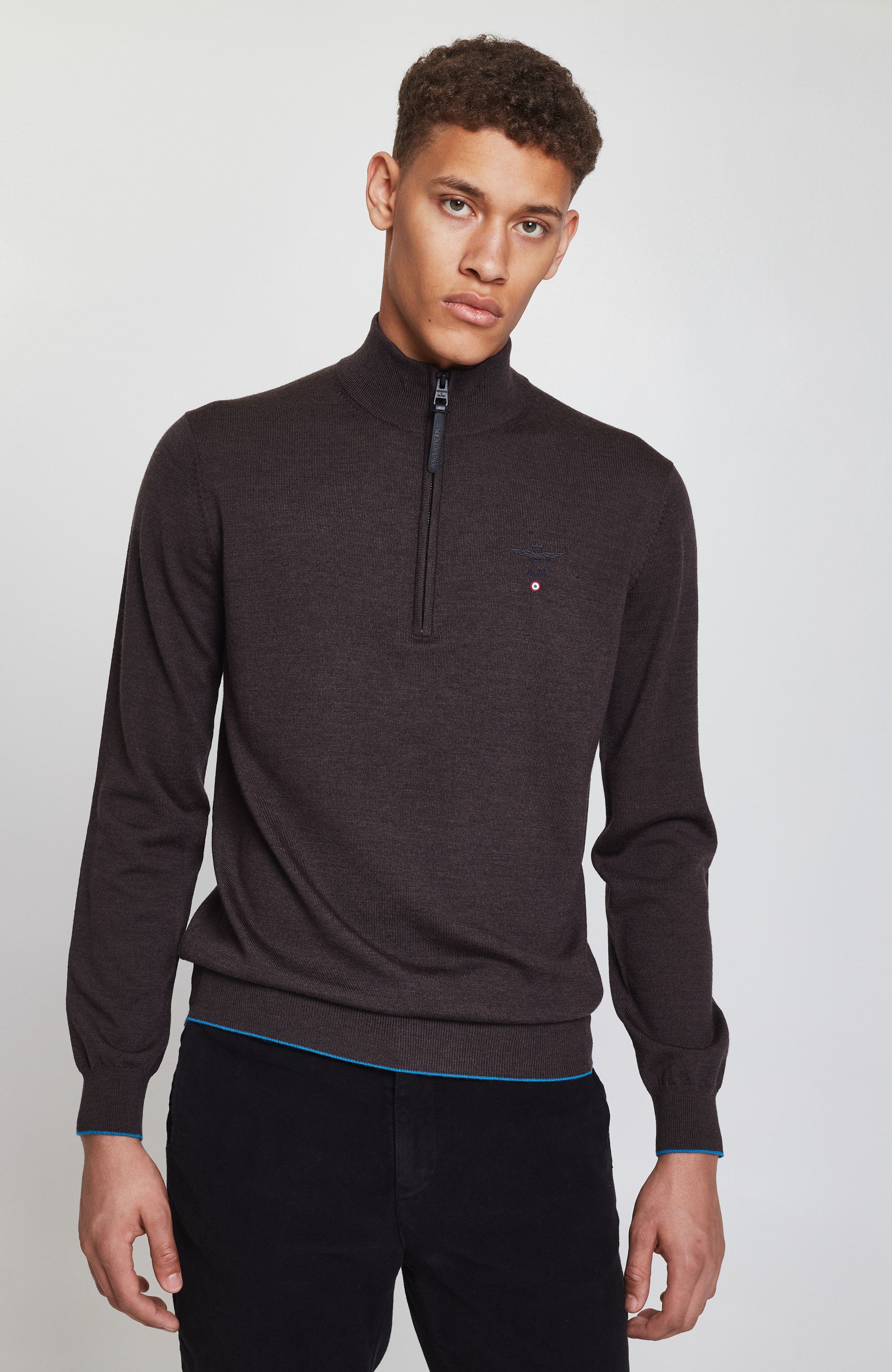 Half-zipped merino wool sweater