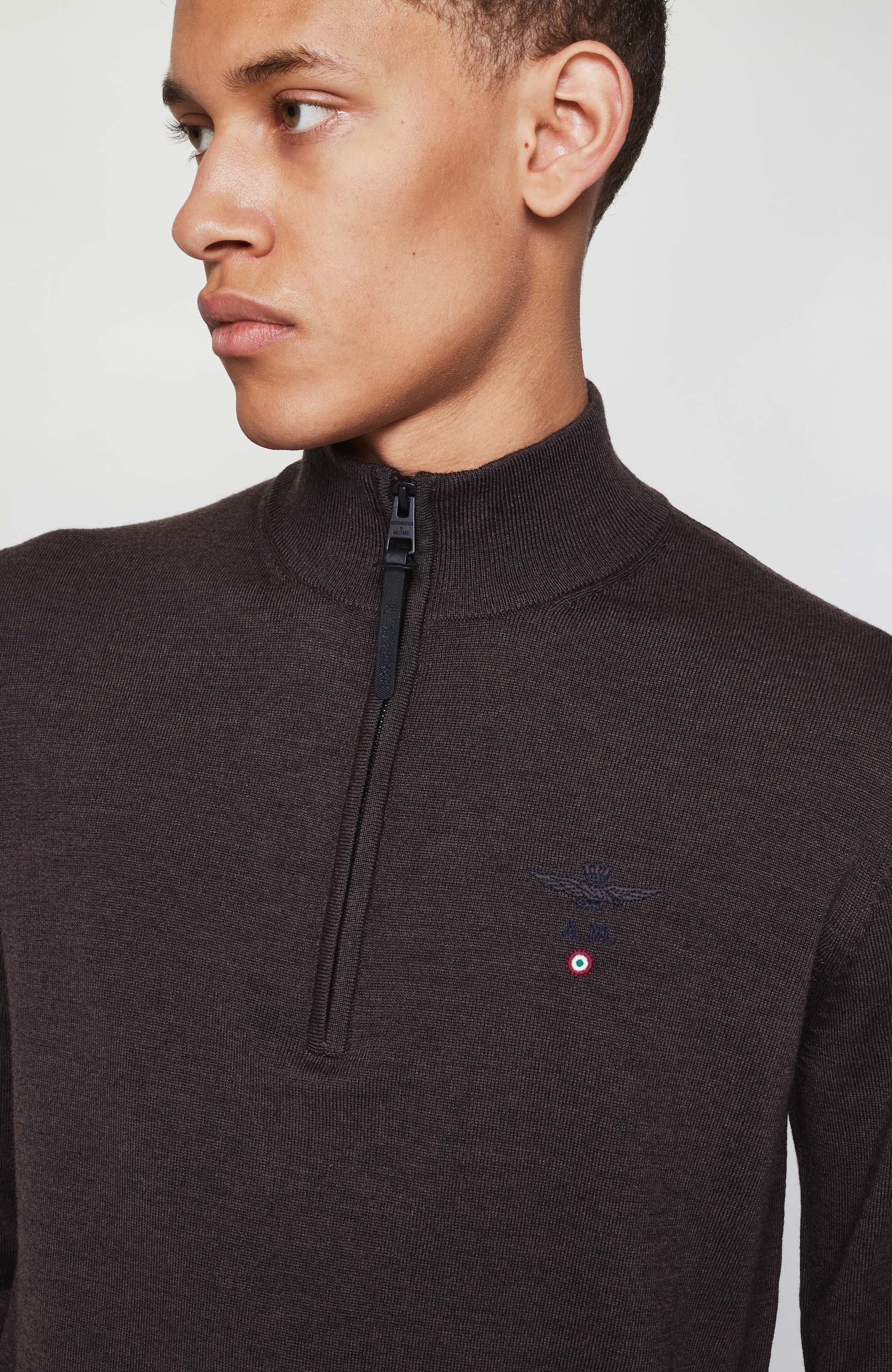 Aeronautica militare Brown Half-zipped merino wool sweater image 4