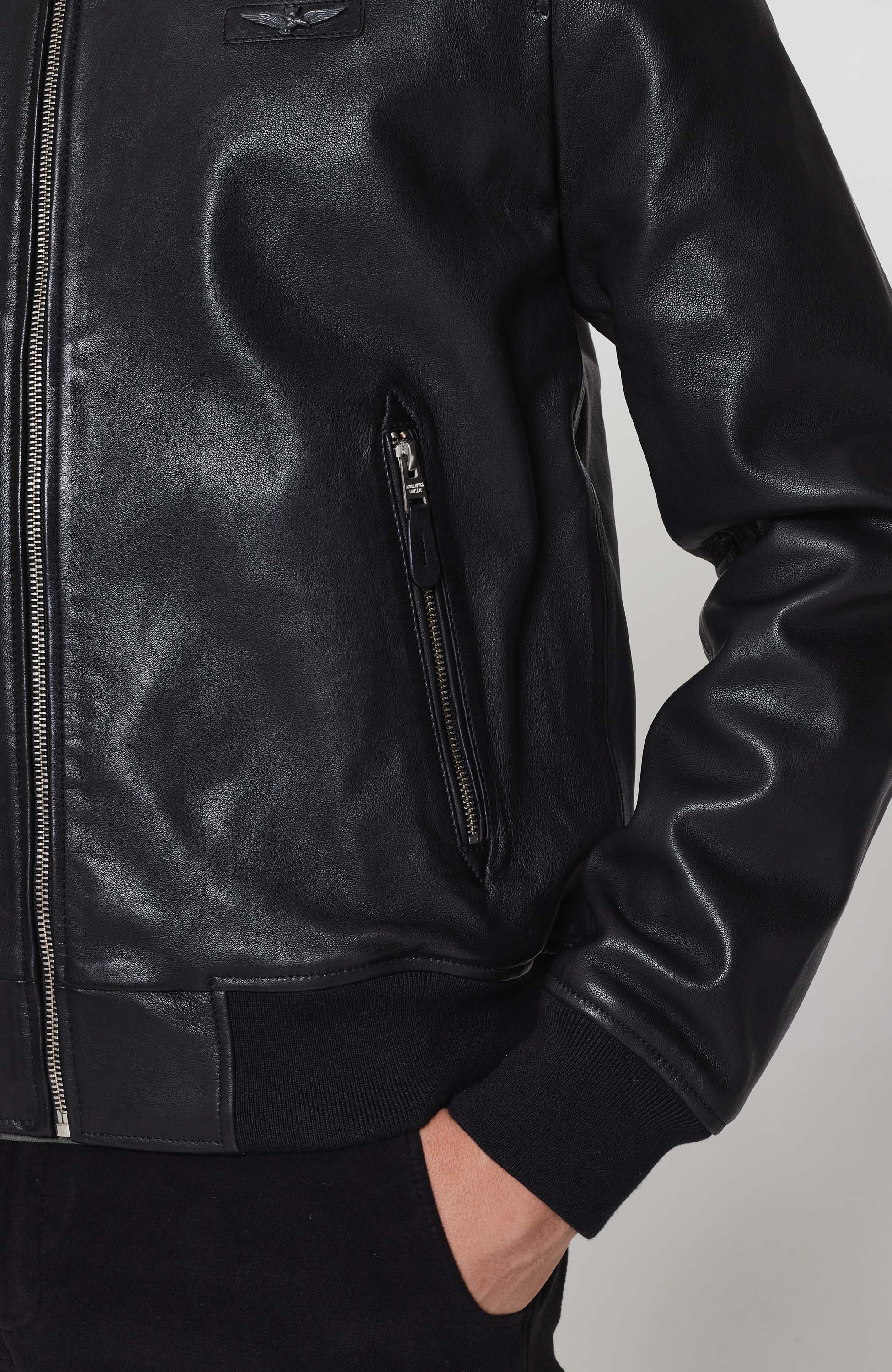 Aeronautica militare Black Leather bomber jacket image 6