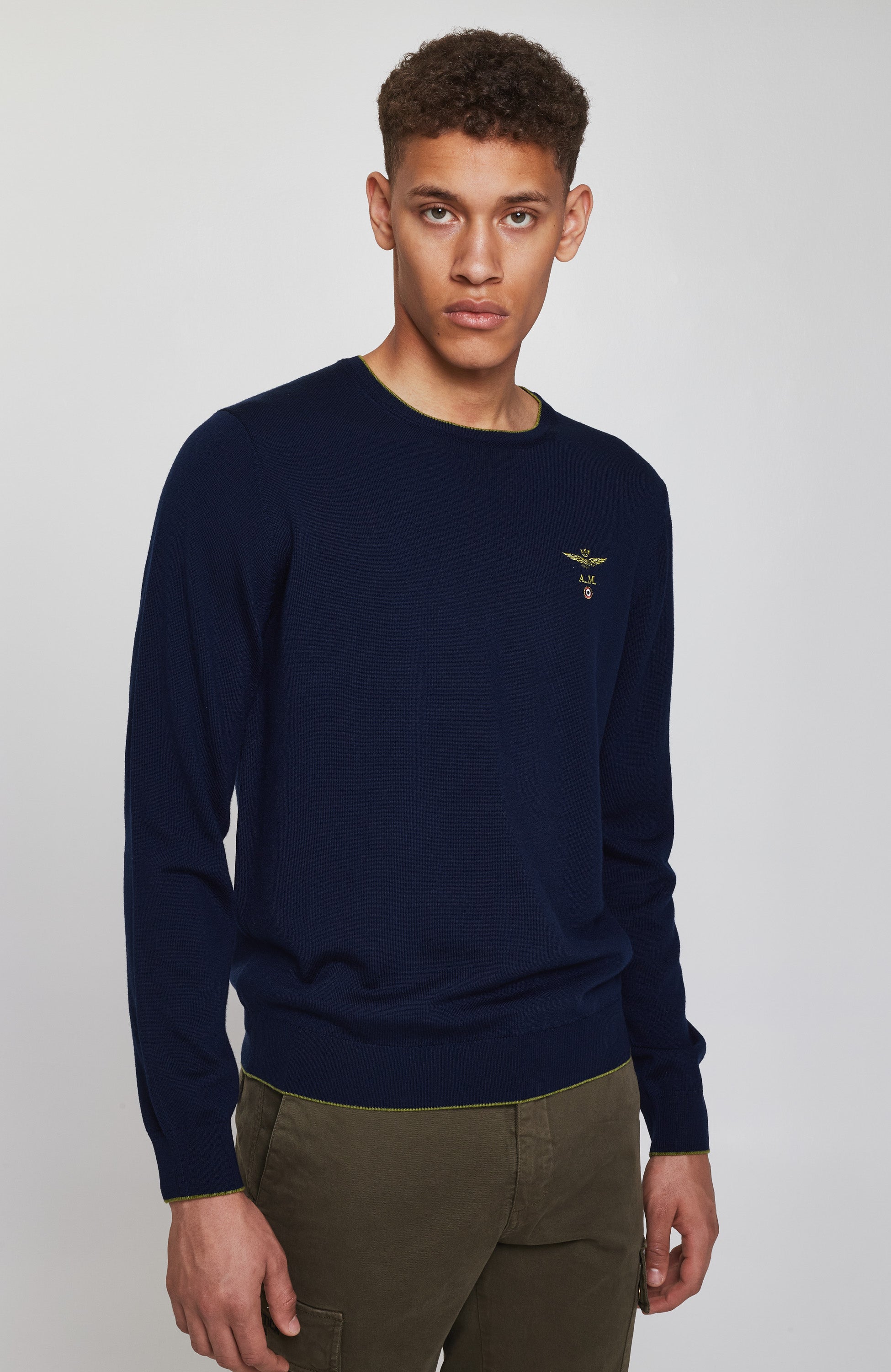 Aeronautica militare Blue Roundneck merino wool sweater image 1