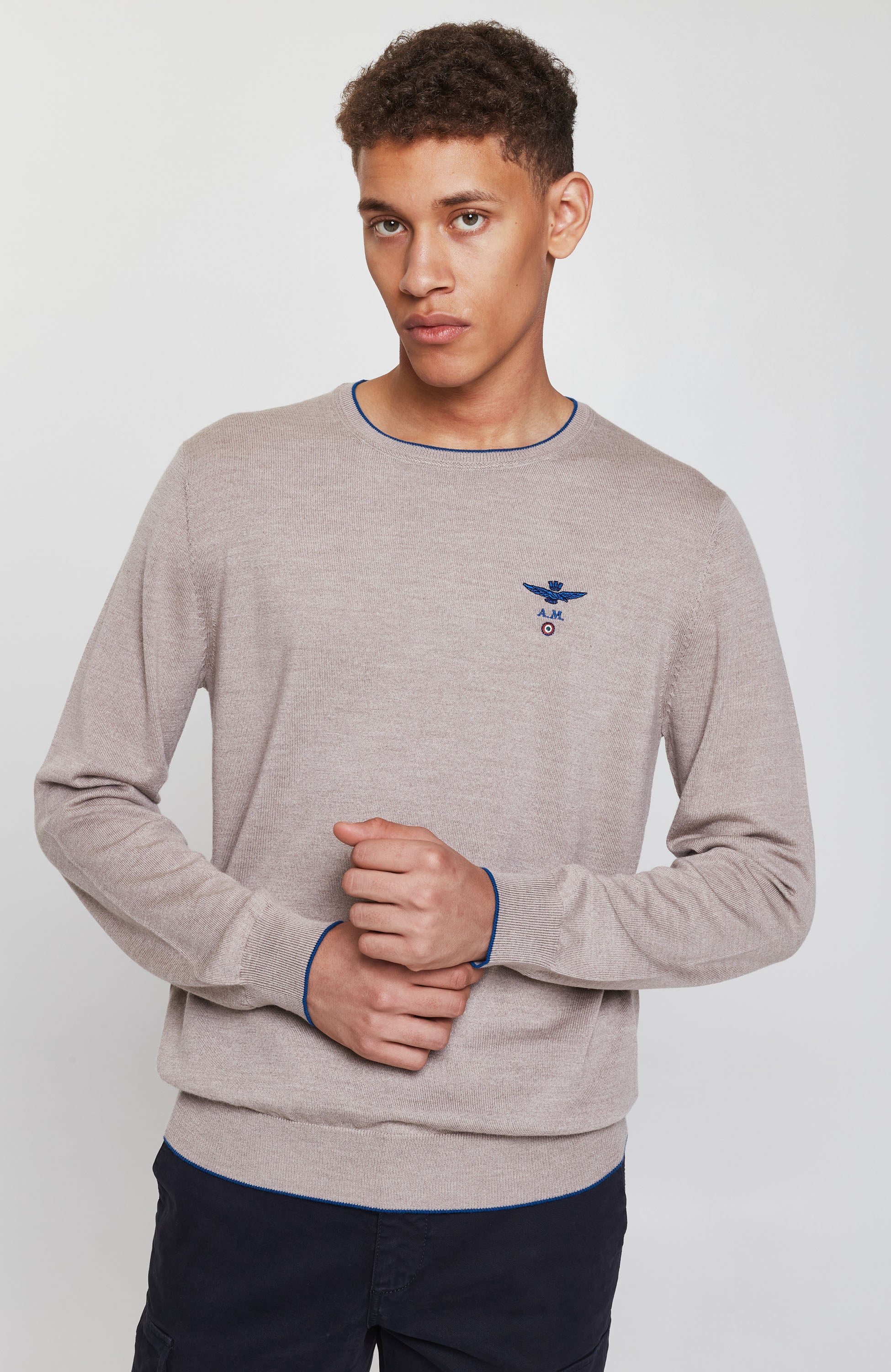 Aeronautica militare Beige Ümara kaelusega meriinovillane kampsun image 2