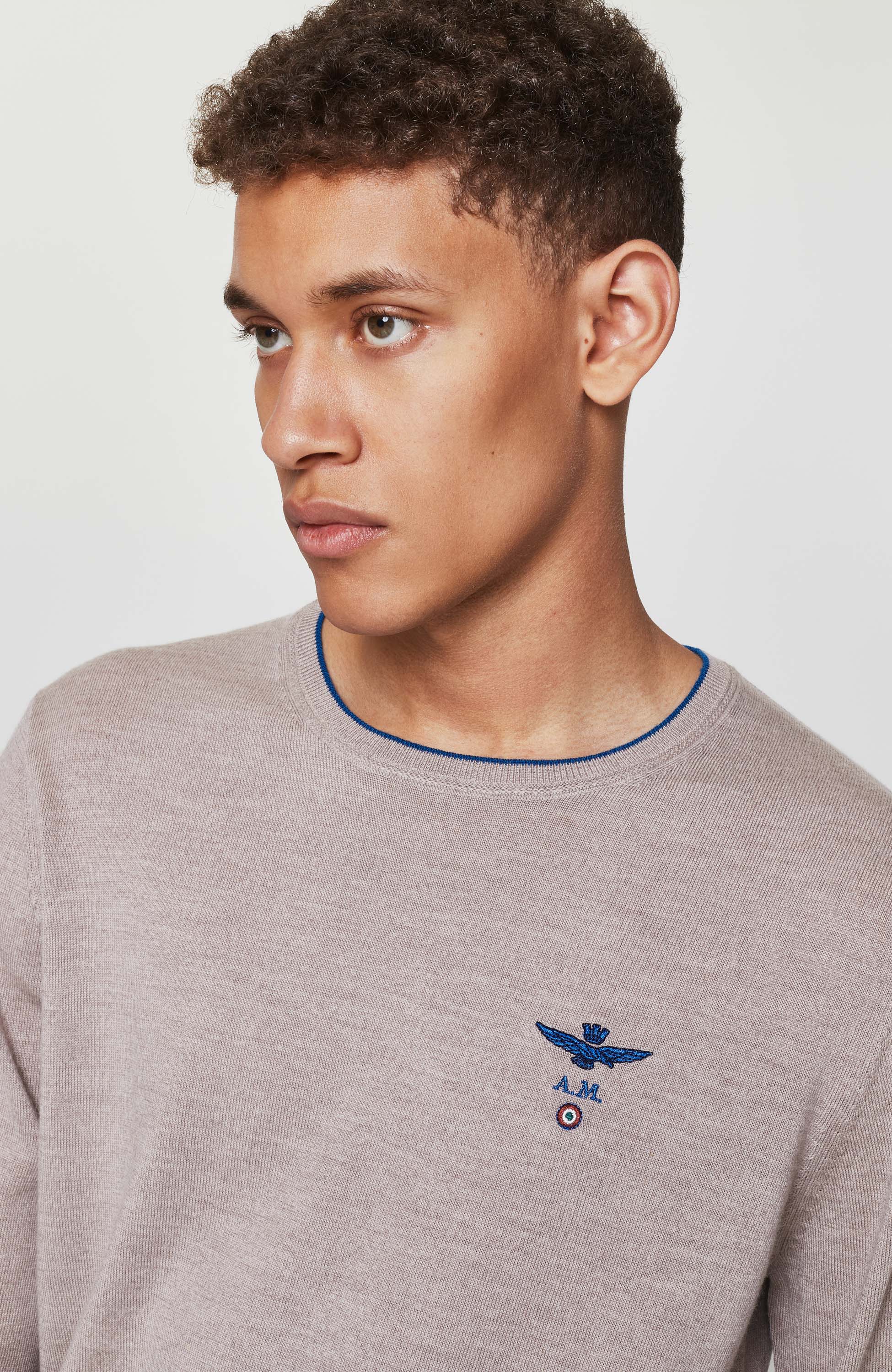 Aeronautica militare Beige Ümara kaelusega meriinovillane kampsun image 3