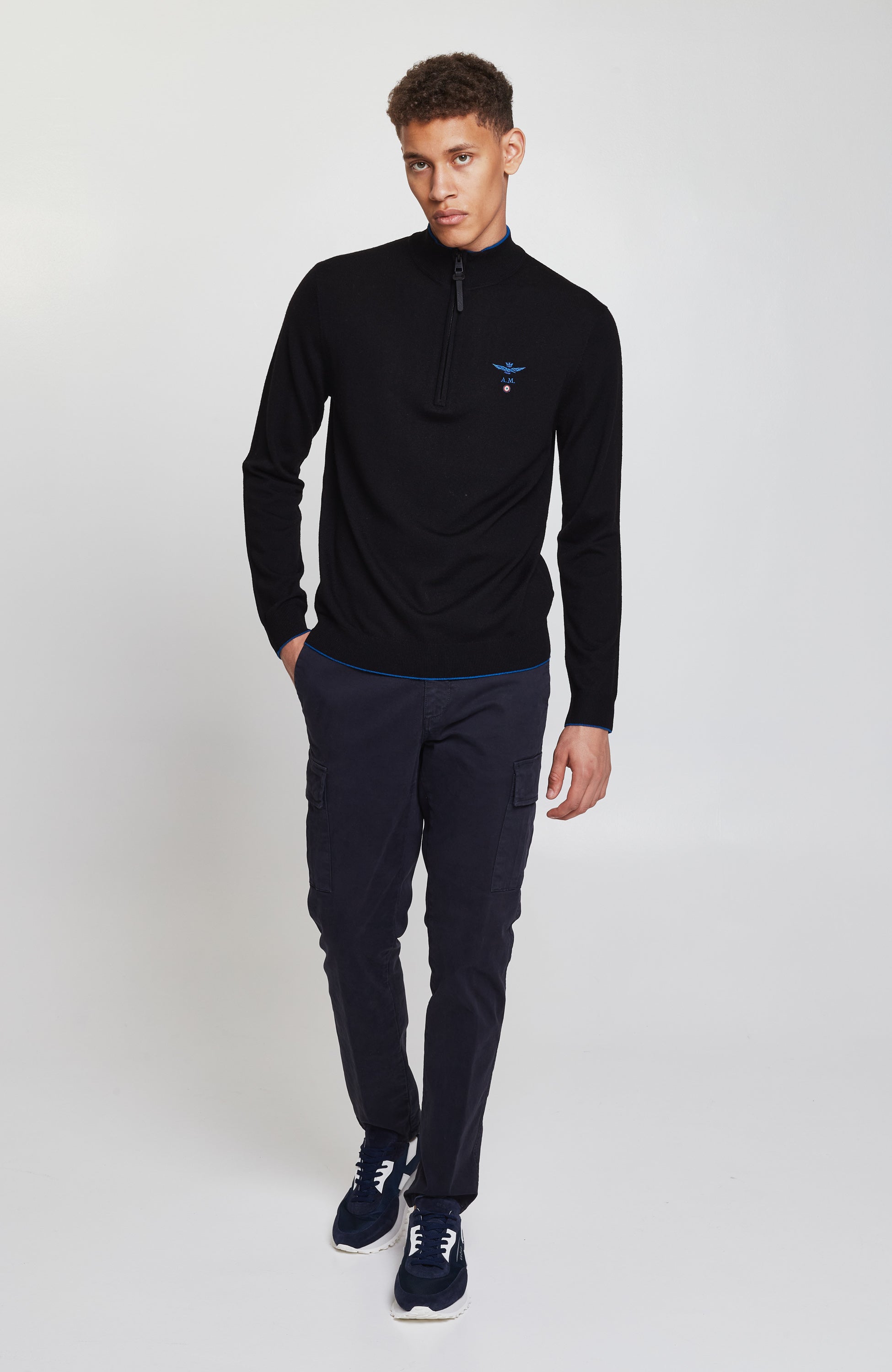 Aeronautica militare Black Half-zipped merino wool sweater image 4