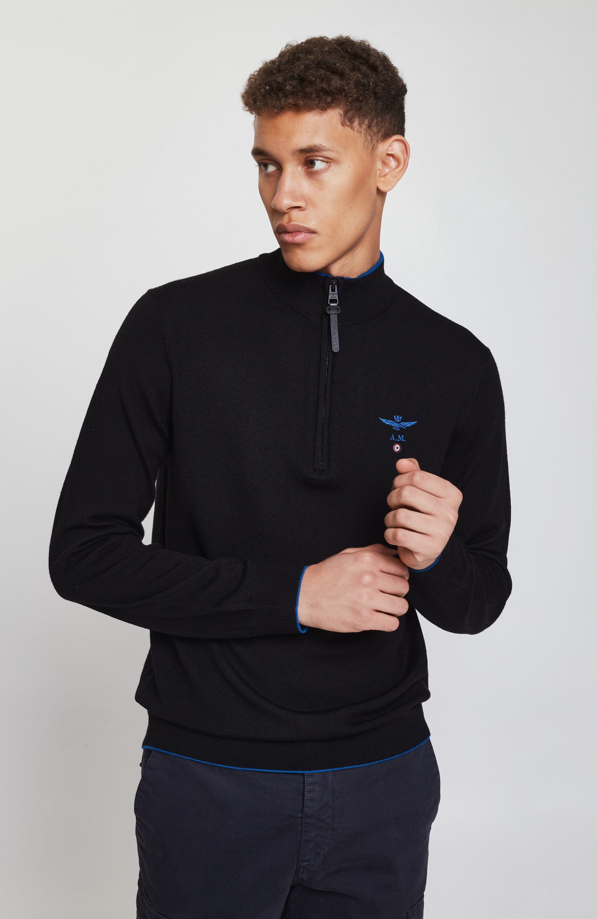 Aeronautica militare Black Half-zipped merino wool sweater image 1